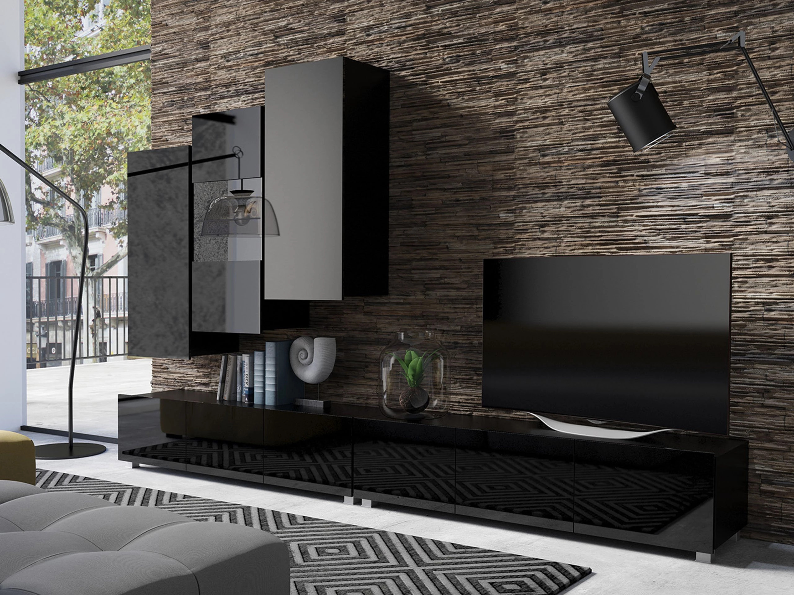 Zidni ormarić Remus III (Crna + Sjajno crna)