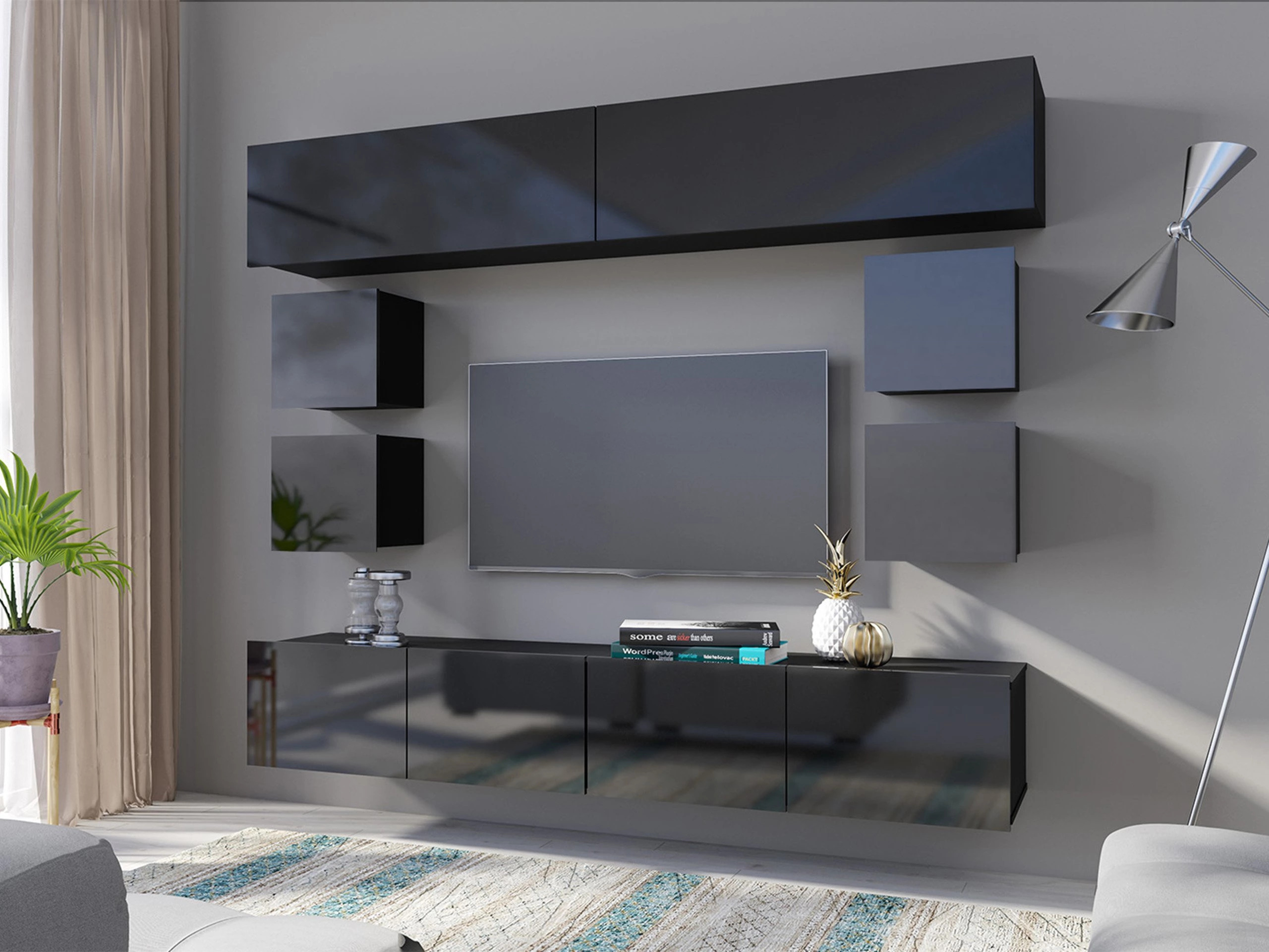 Set za dnevni boravak Remus XVI (Crna + Sjajno crna)