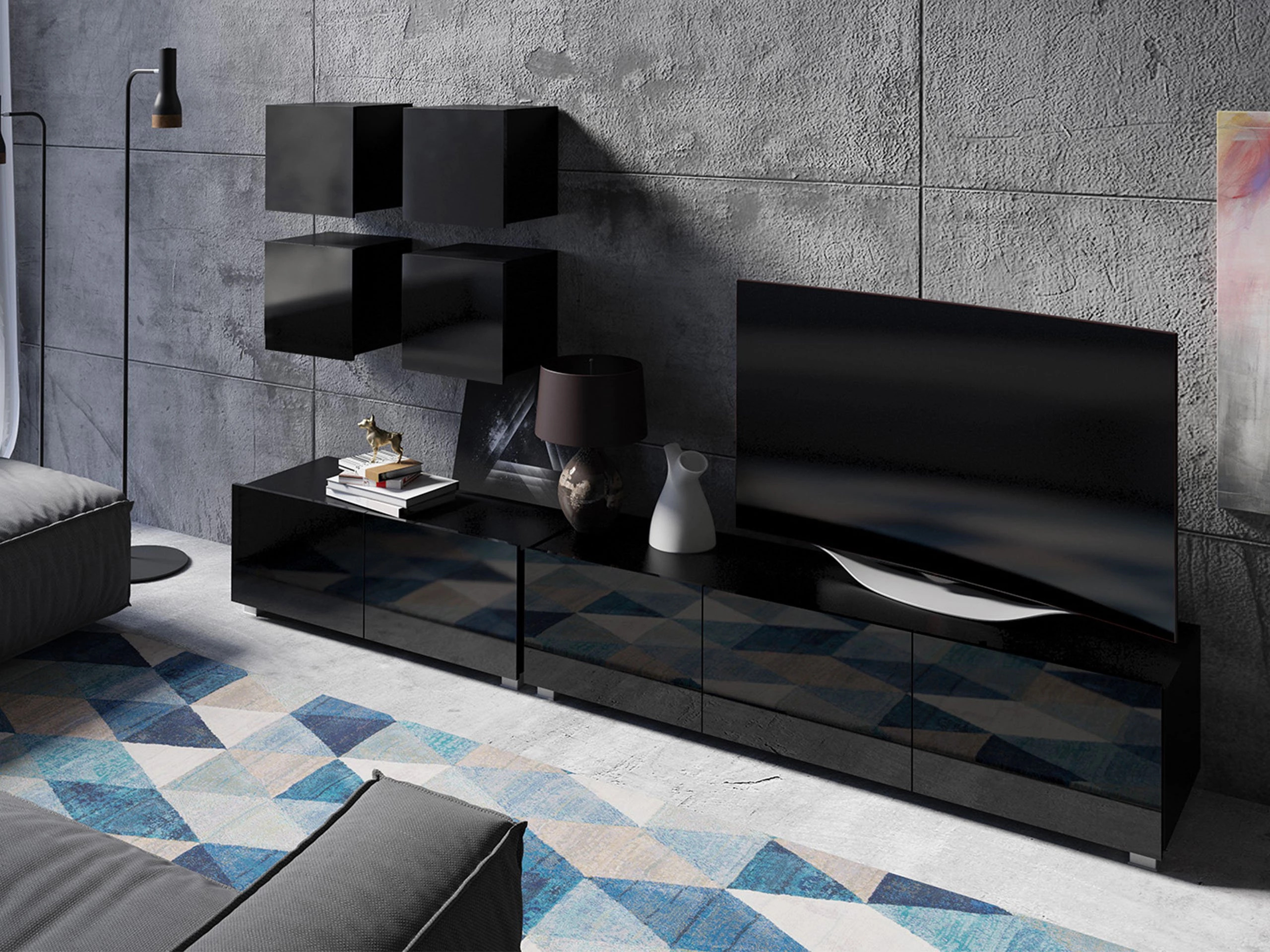 Set za dnevni boravak Remus XVIII (Crna + Sjajno crna)