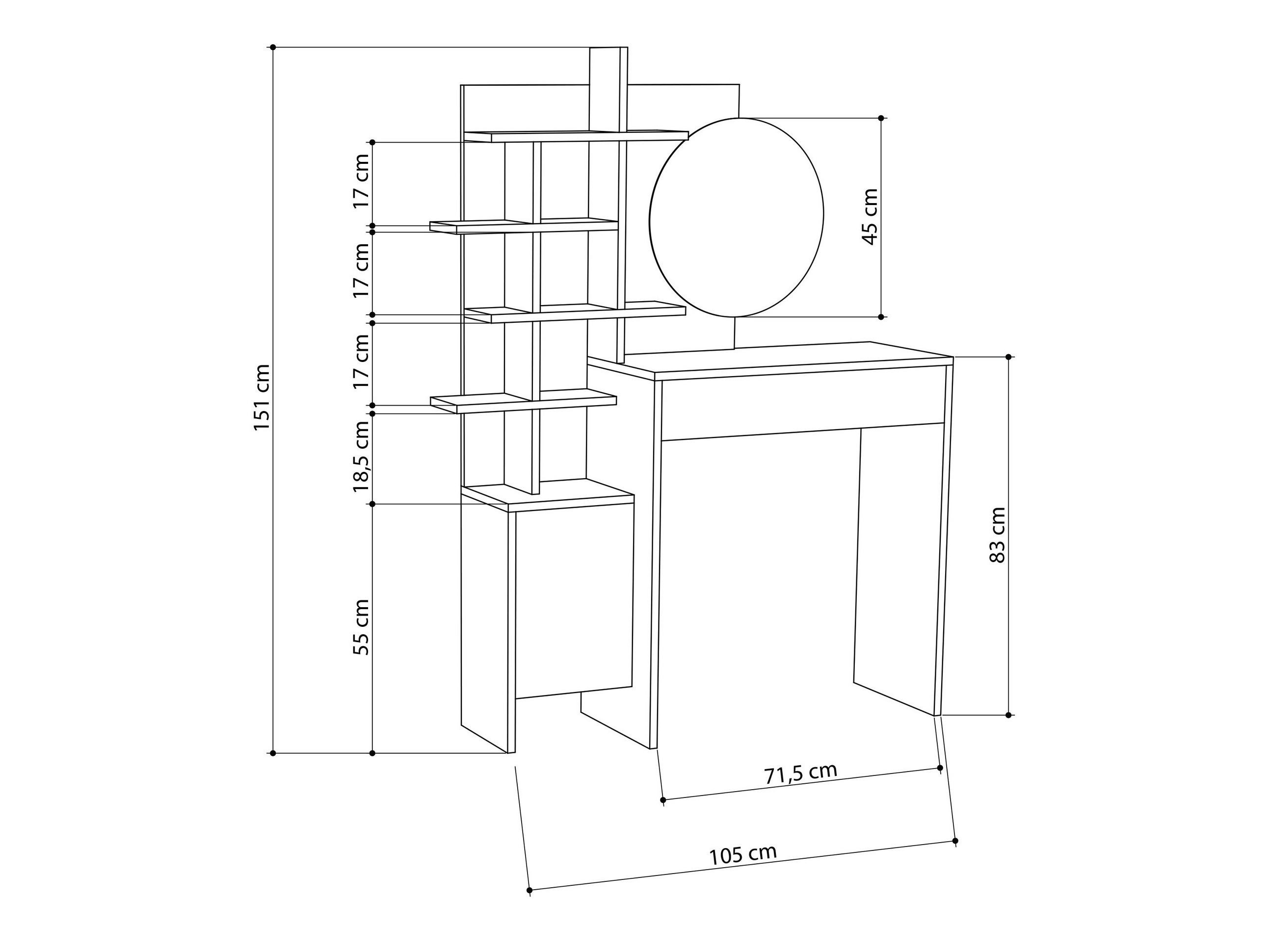 Toaletni stolić Kailua 220 (Bijela + Hrast)