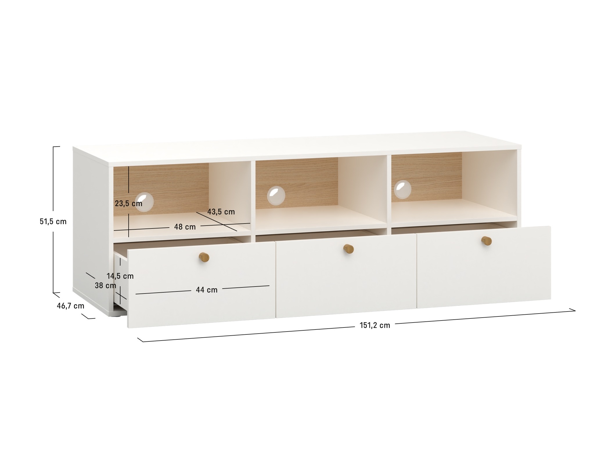 TV stol Tornolo 125 (Bijela + Svijetli hrast)