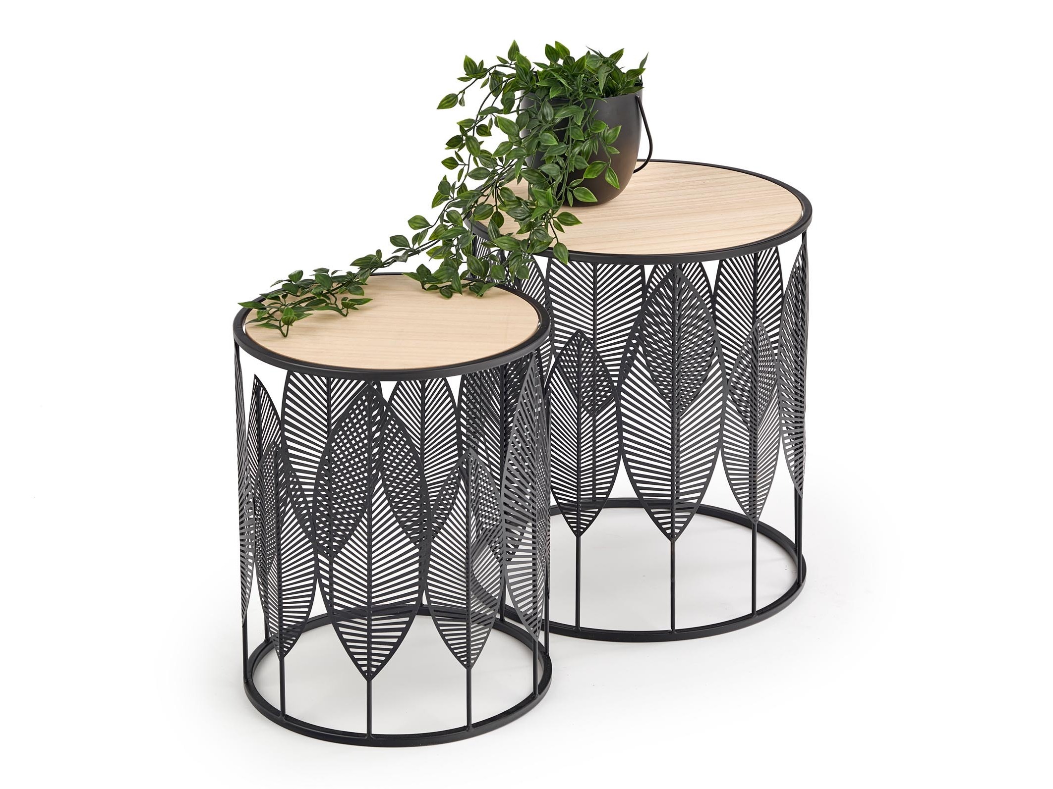 Set pomoćnih stolića Houston 974 (Crna + Svijetlo drvo)