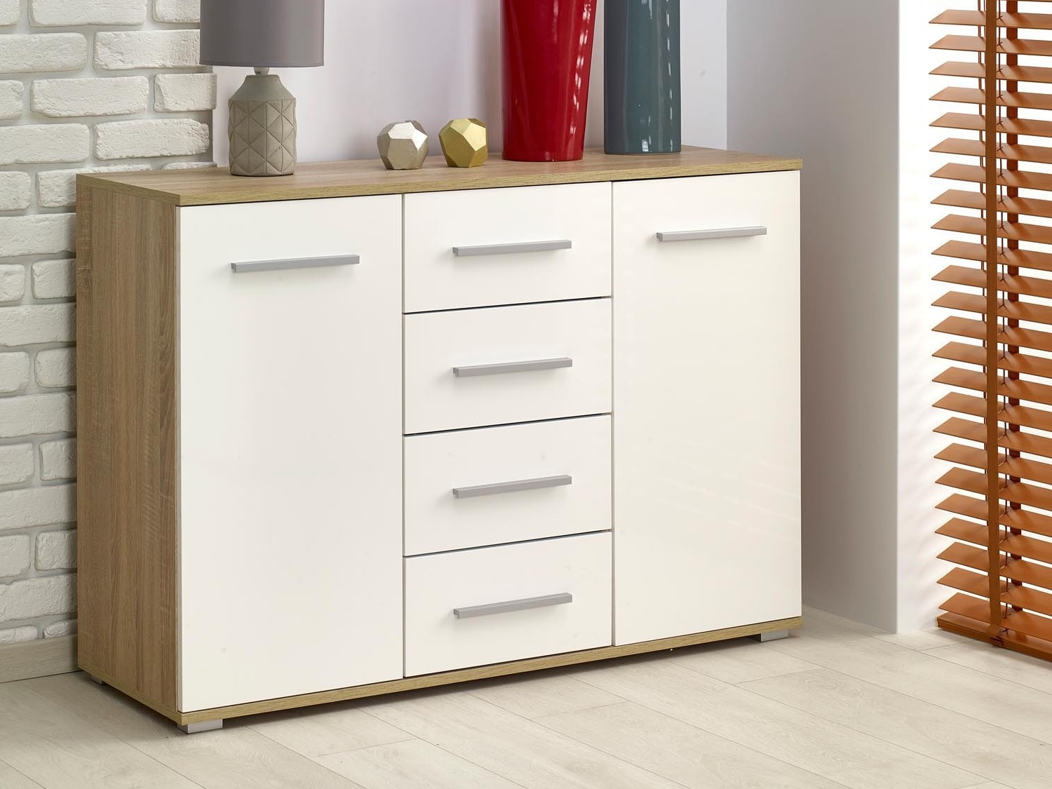 Komoda Cirveso 103 (Sonoma hrast + Sjajno bijela)