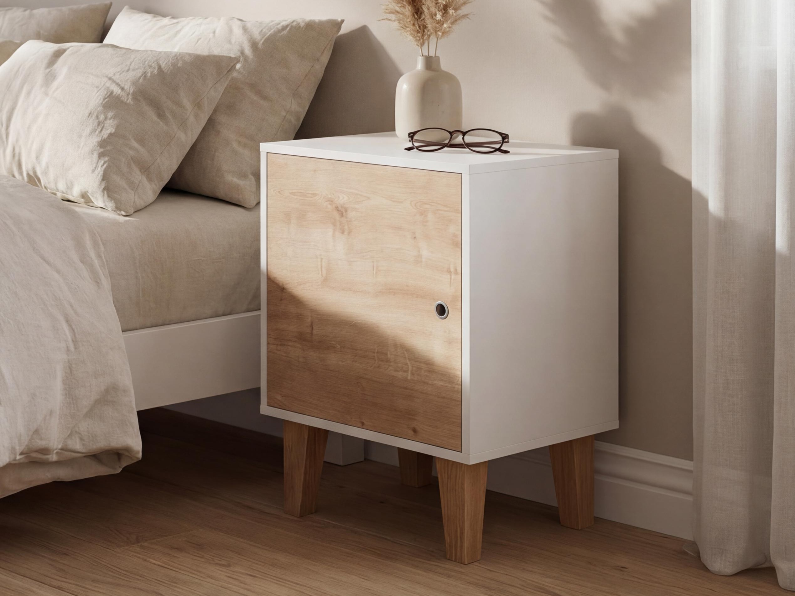 Noćni ormarić Domfera 105 (Bijela + Hrast)