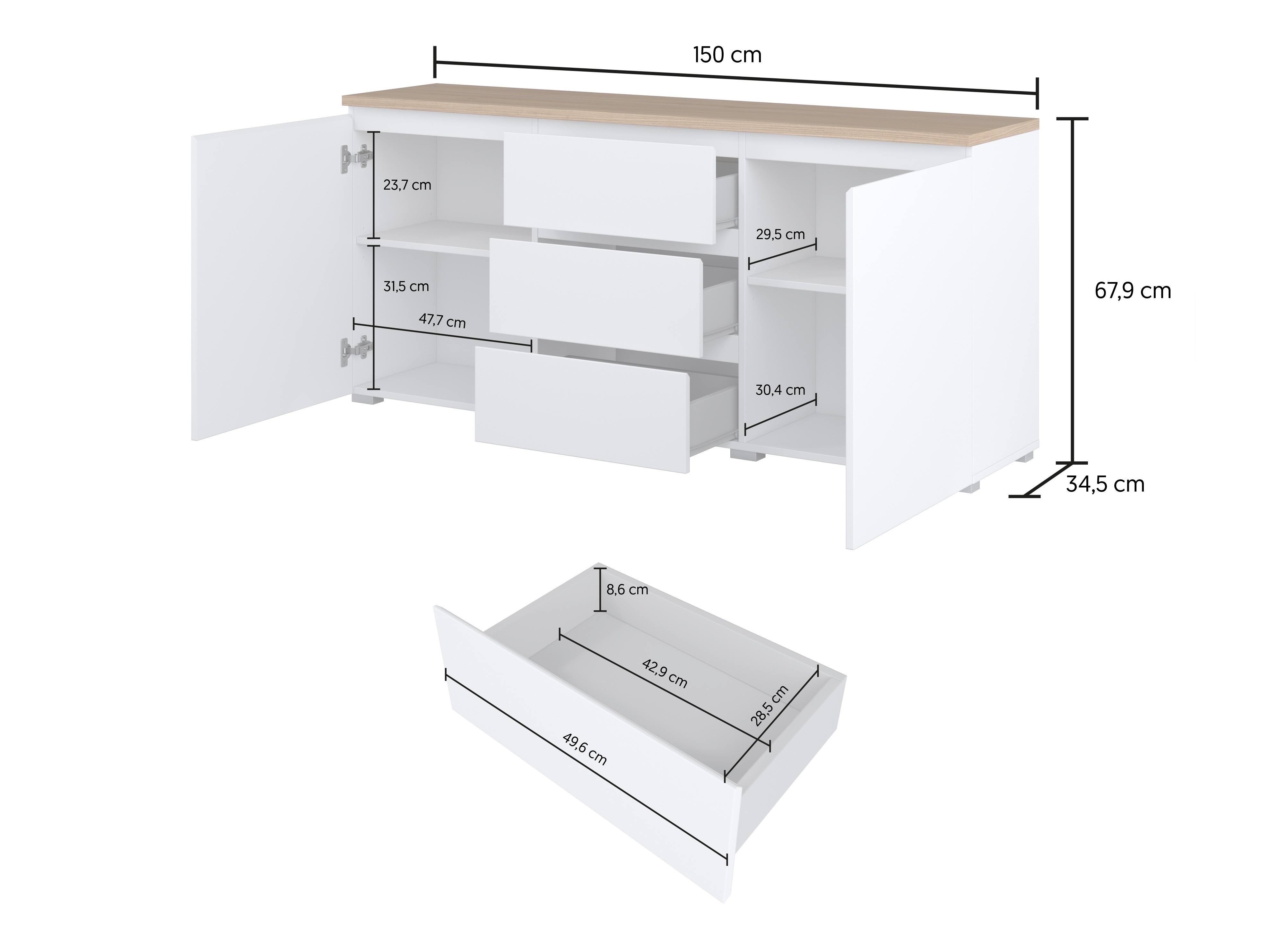 Komoda Baletu 106 (Crna + Hrast)