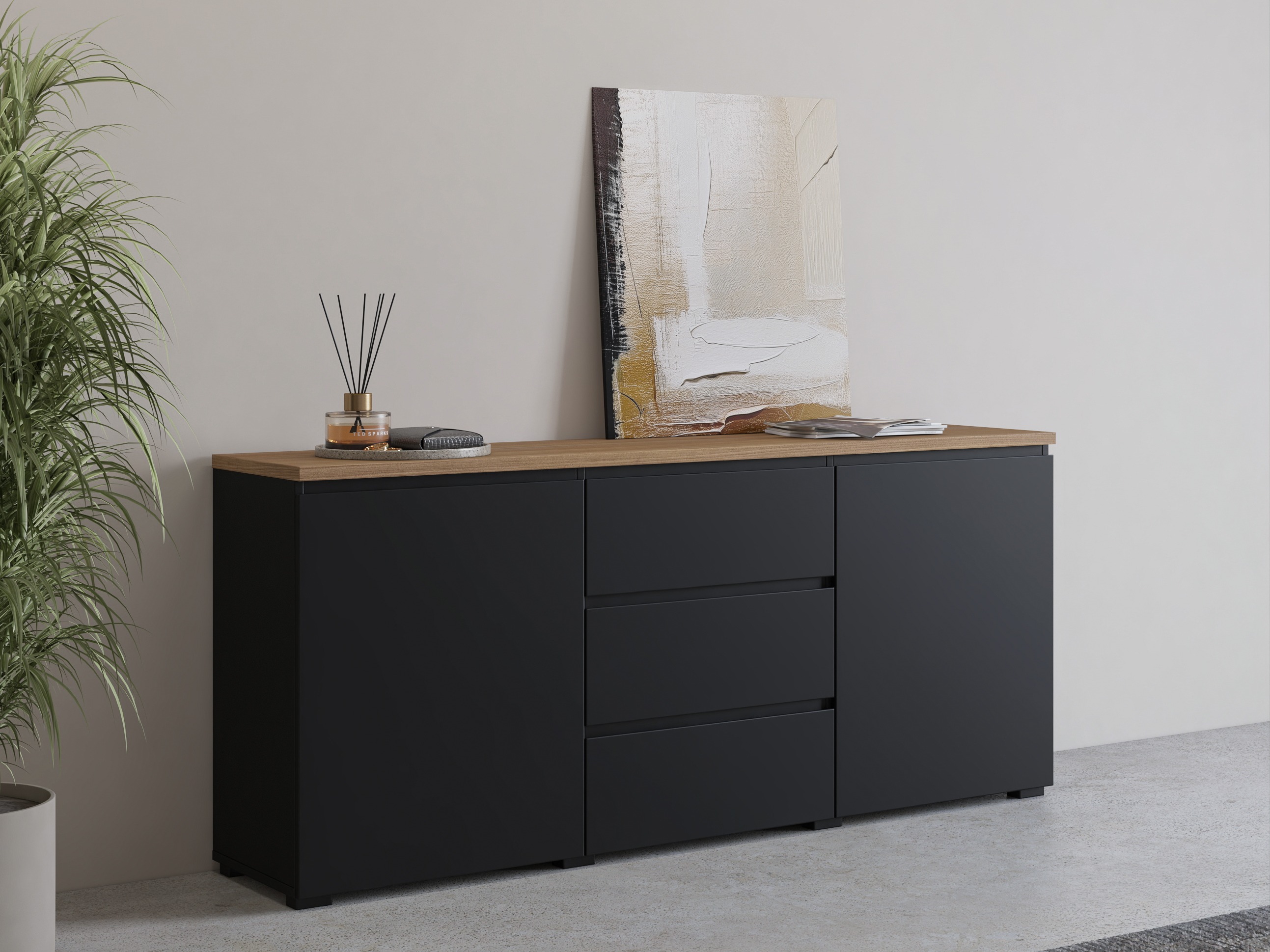 Komoda Baletu 106 (Crna + Hrast)