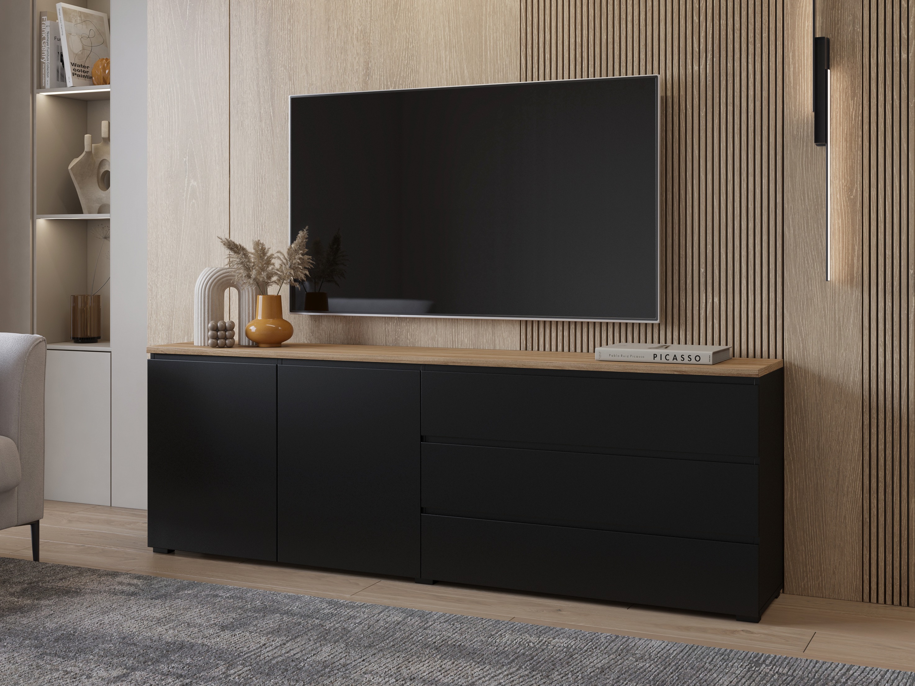 Komoda Baletu 107 (Crna + Hrast)