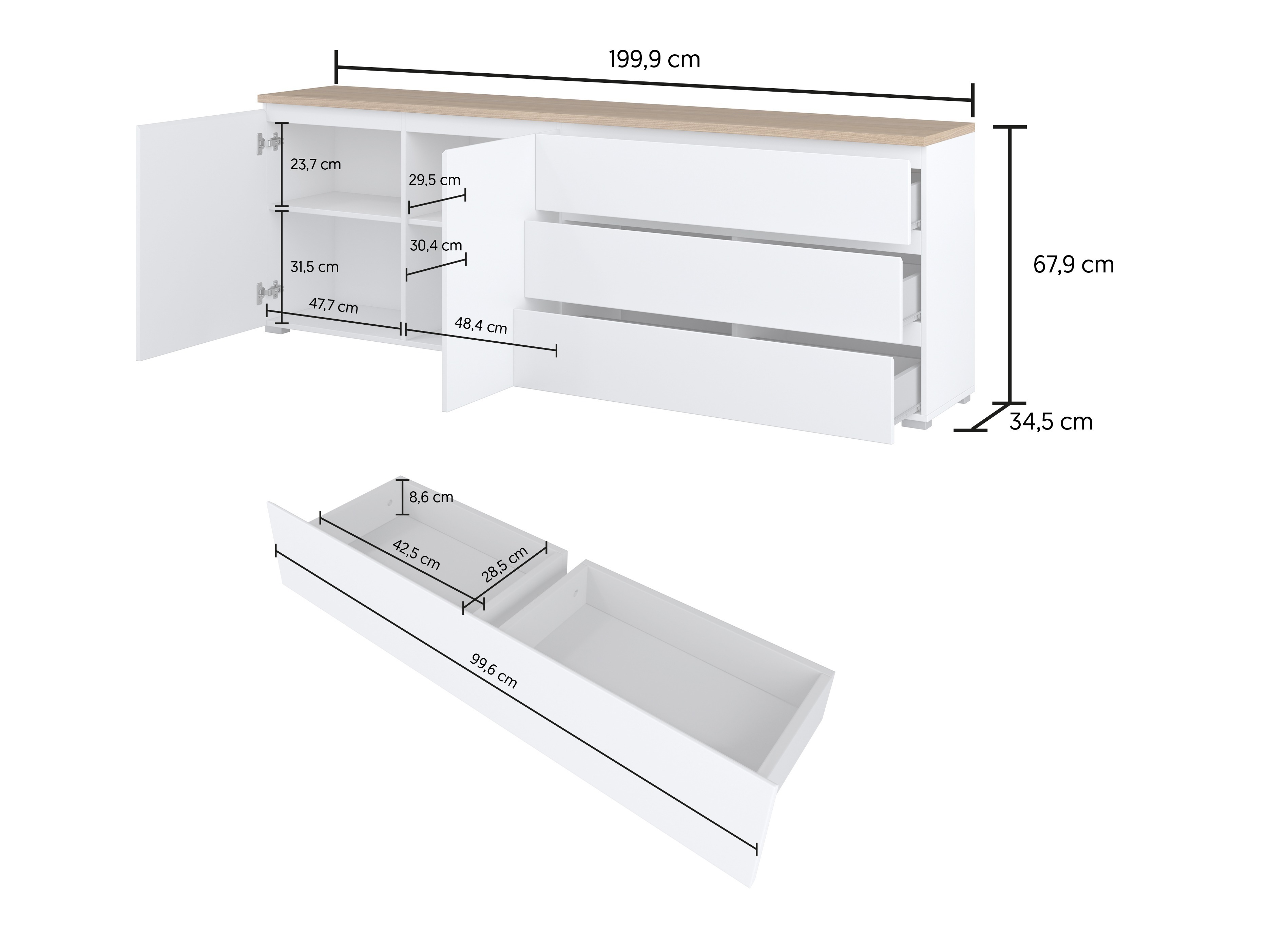 Komoda Baletu 107 (Crna + Hrast)