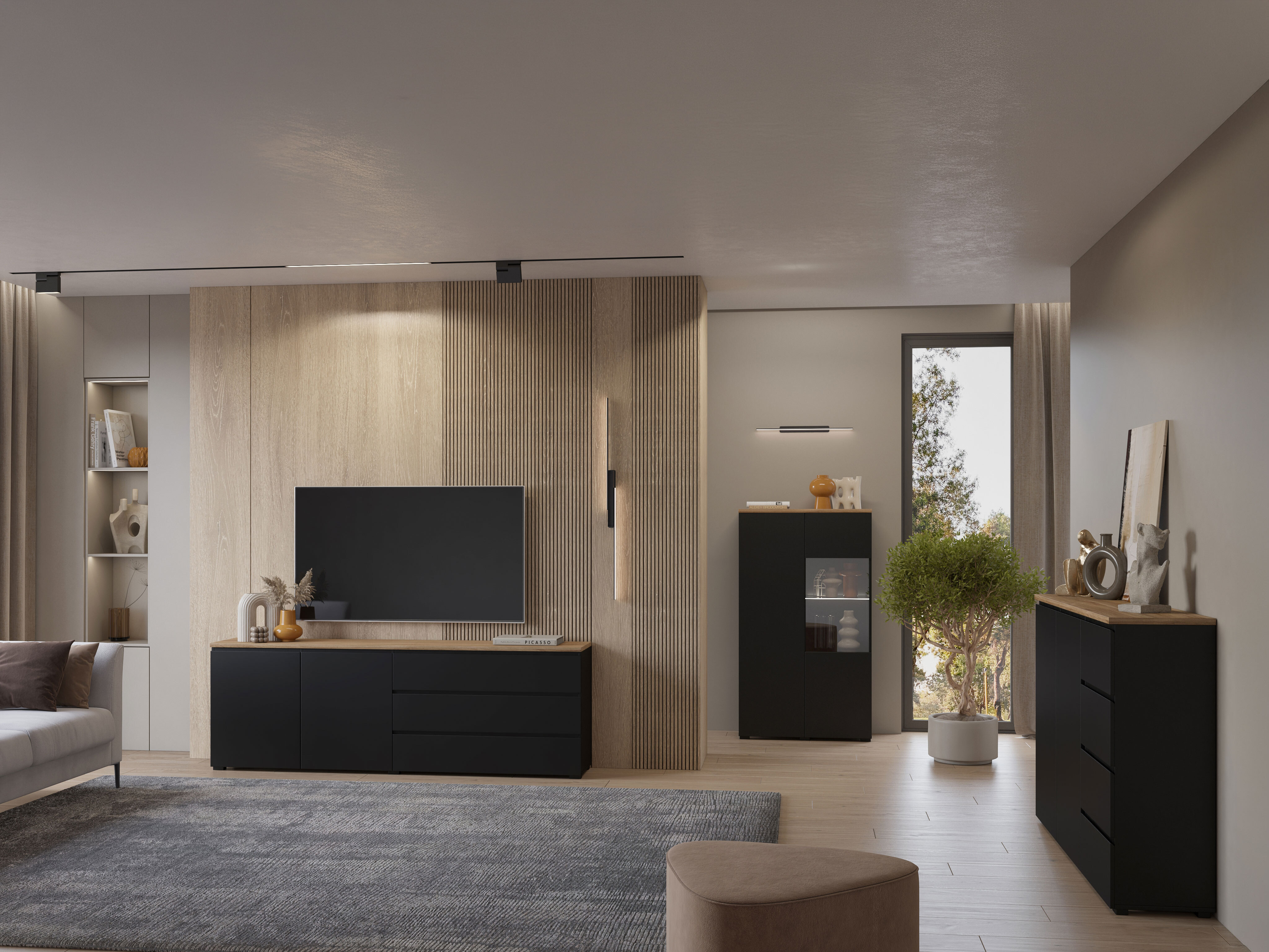 Polica Baletu 108 (Crna + Hrast)