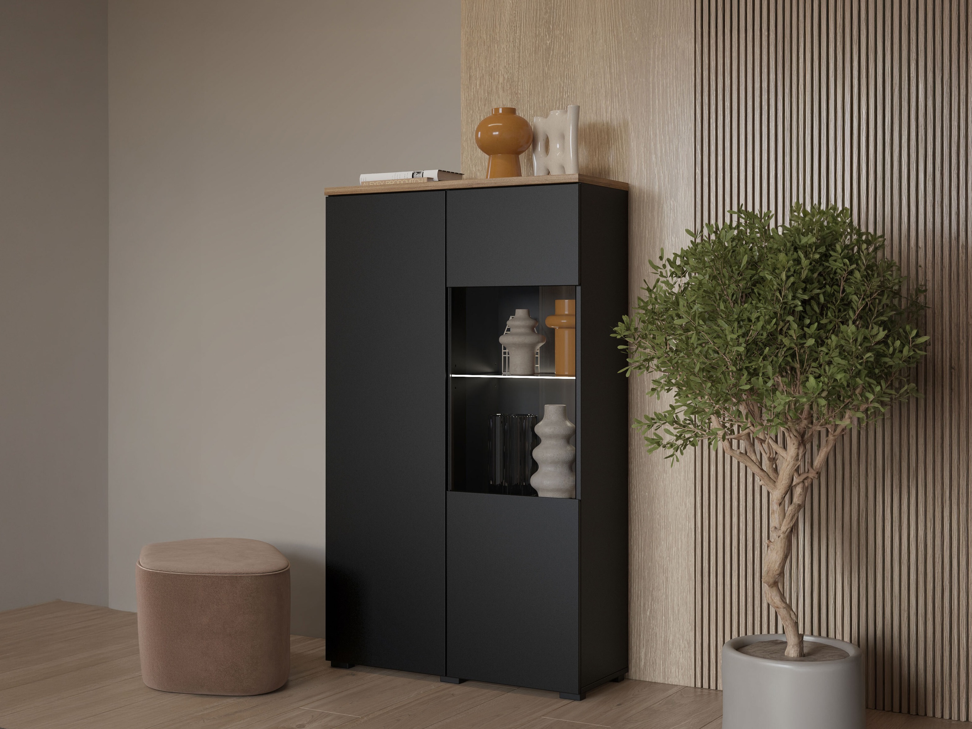 Polica Baletu 108 (Crna + Hrast)