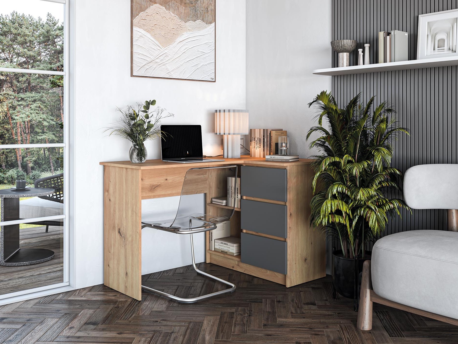 Kutni uredski stol Houston 1950 (Grafit + Hrast Artisan)