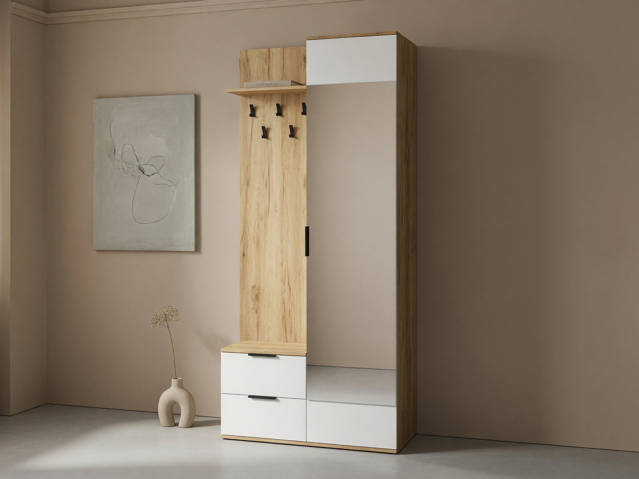 Set za hodnik Houston 2004 (Zlatni hrast + Bijela)