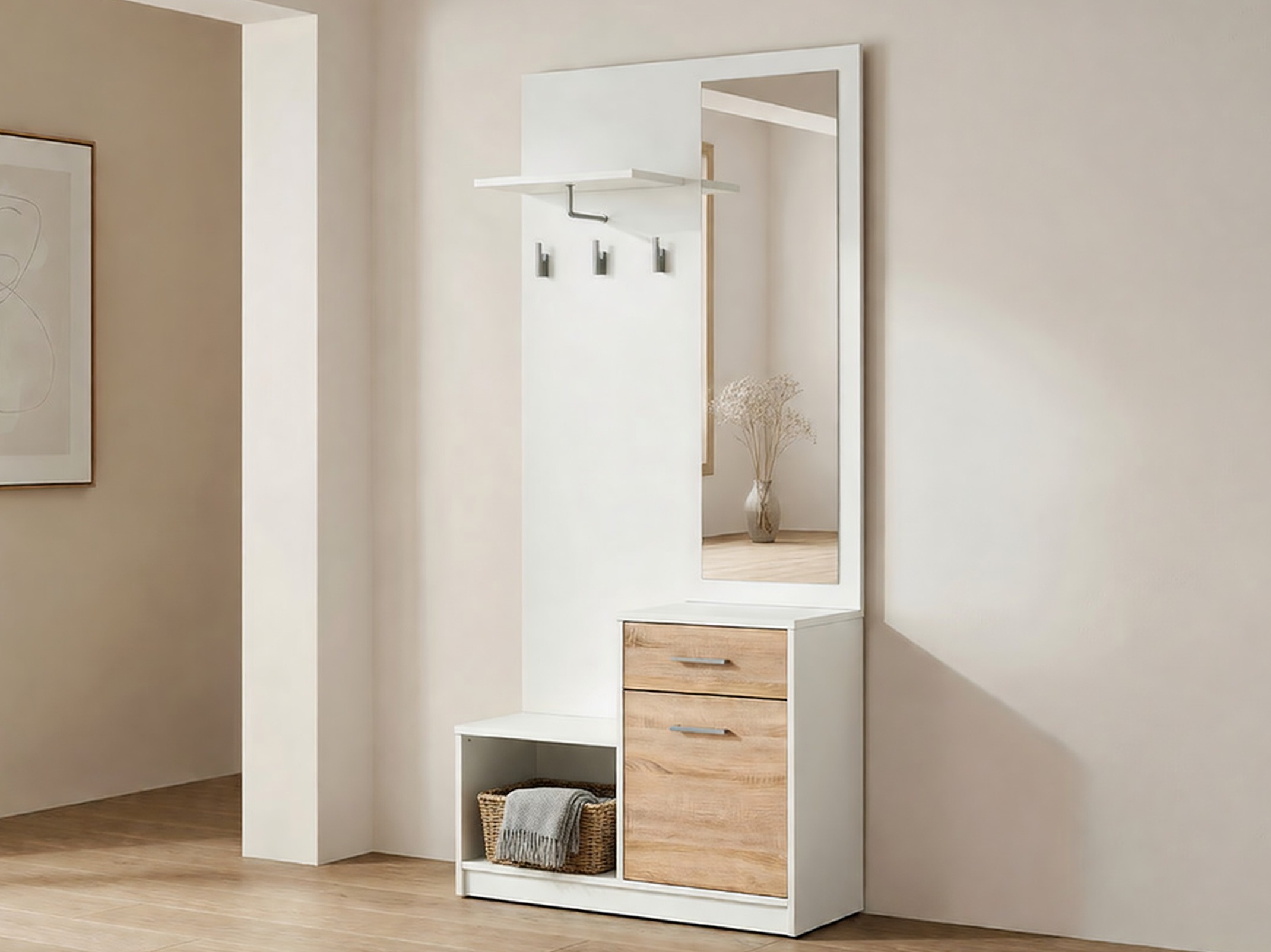 Set za hodnik Novsore 121 (Bijela + Sonoma hrast)