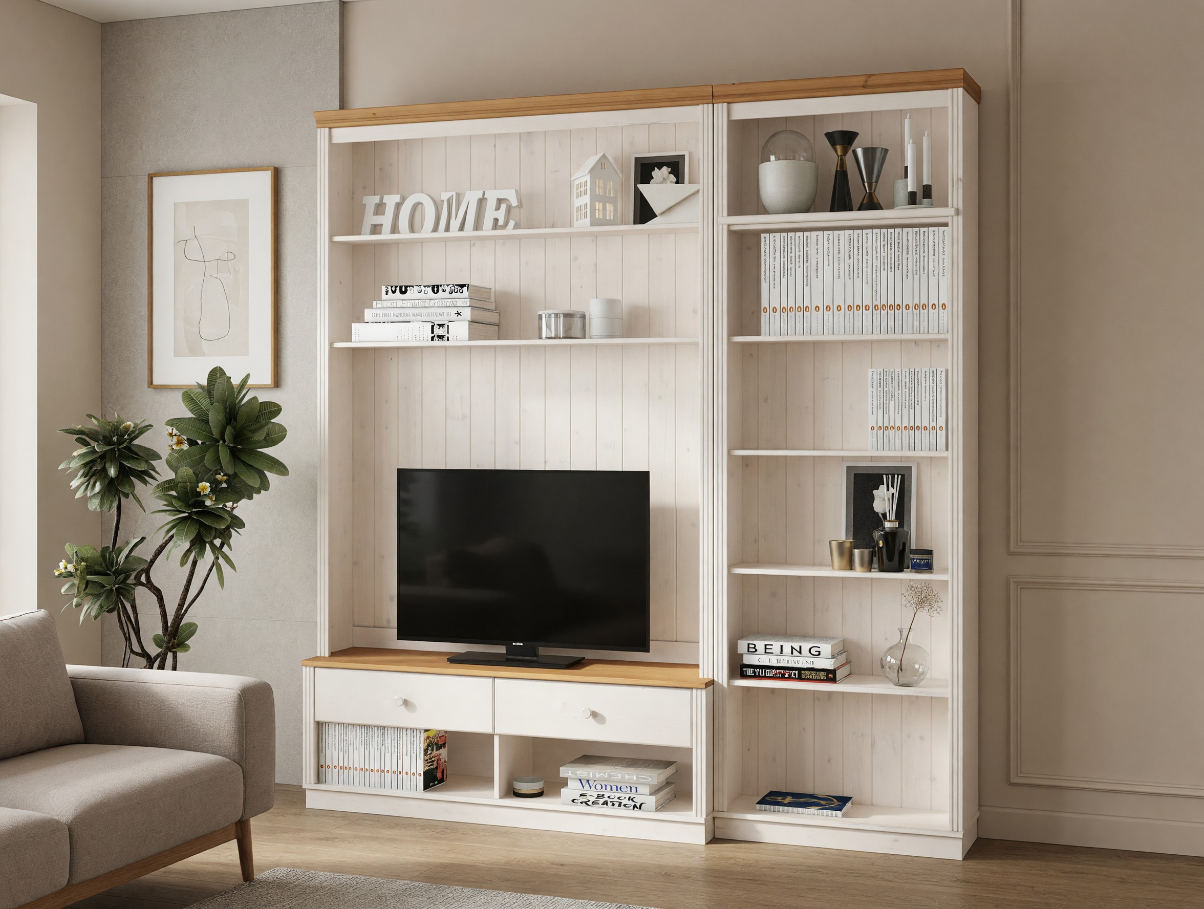 Set za dnevni boravak Saltoro 106 (Bijela + Hrast u boji meda)