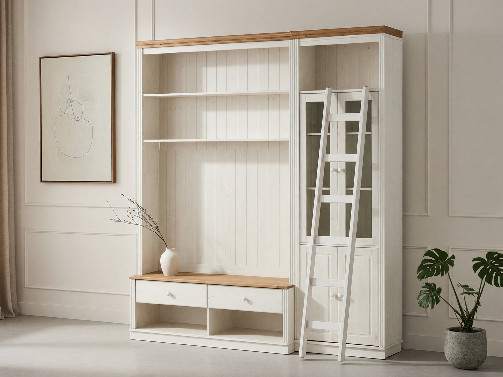 Set za dnevni boravak Saltoro 125 (Bijela + Hrast u boji meda)