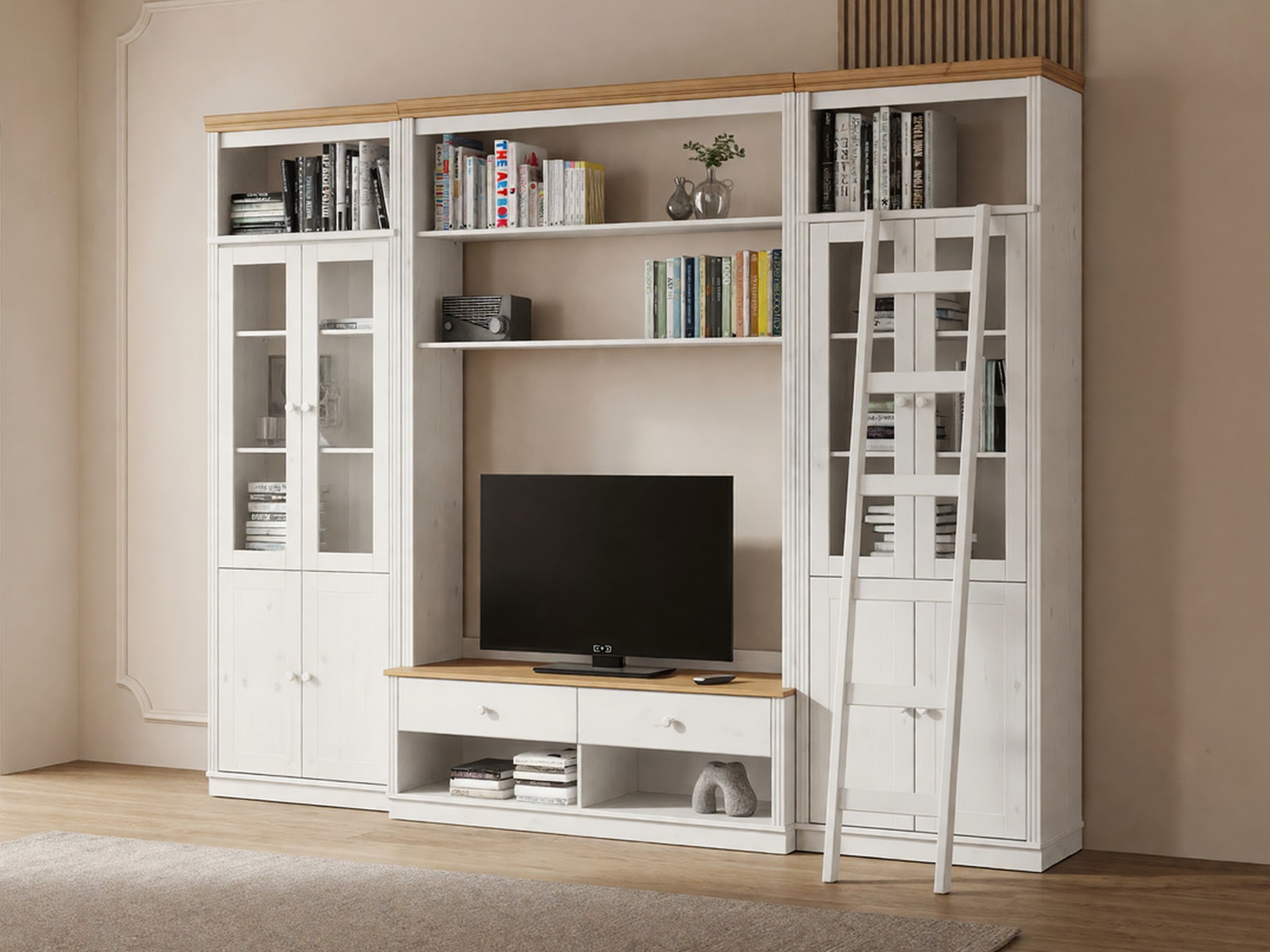 Set za dnevni boravak Saltoro 128 (Bijela + Hrast u boji meda)