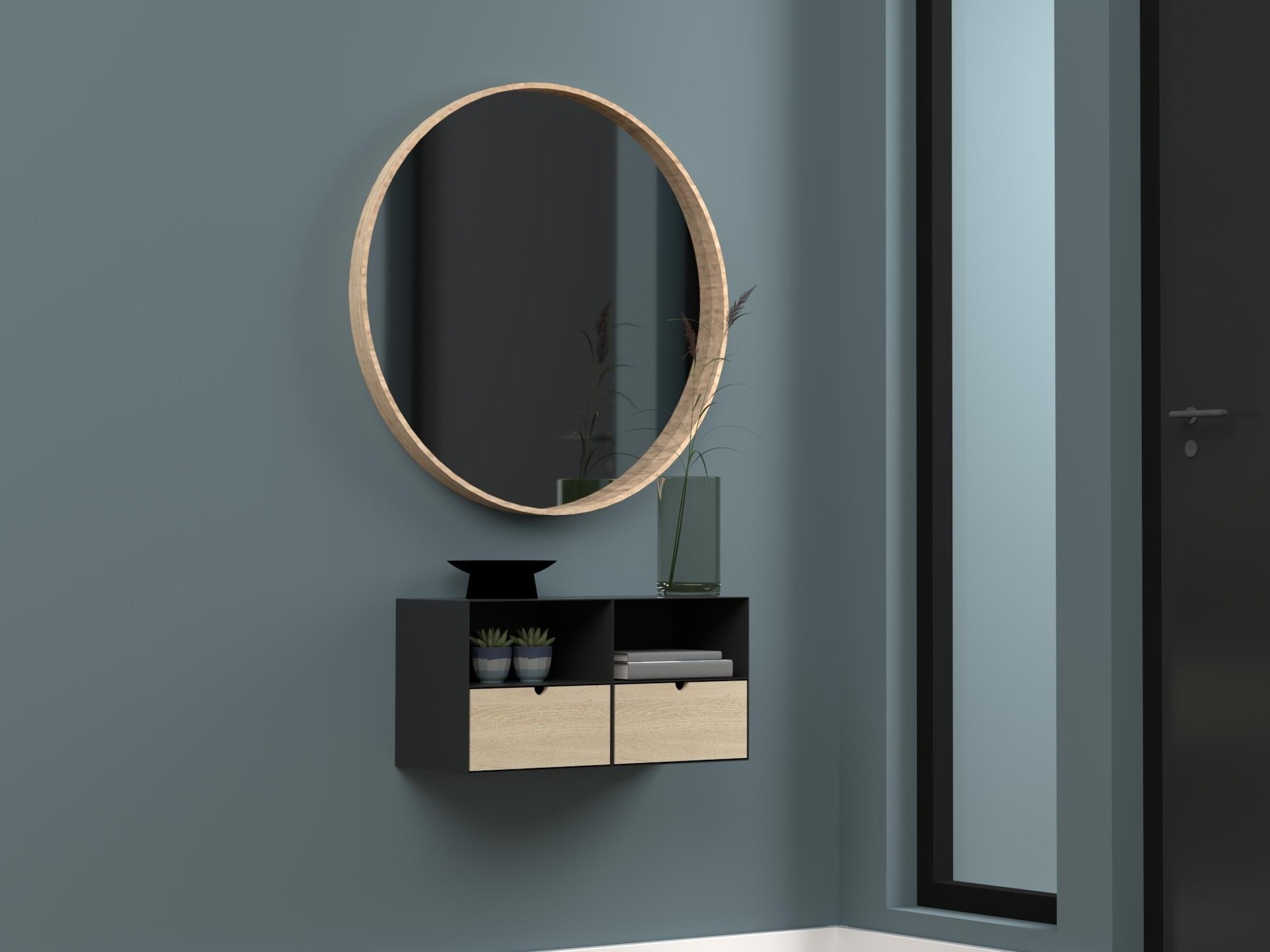 Noćni ormarić Norsica 375 (Crna + Svijetlo drvo)