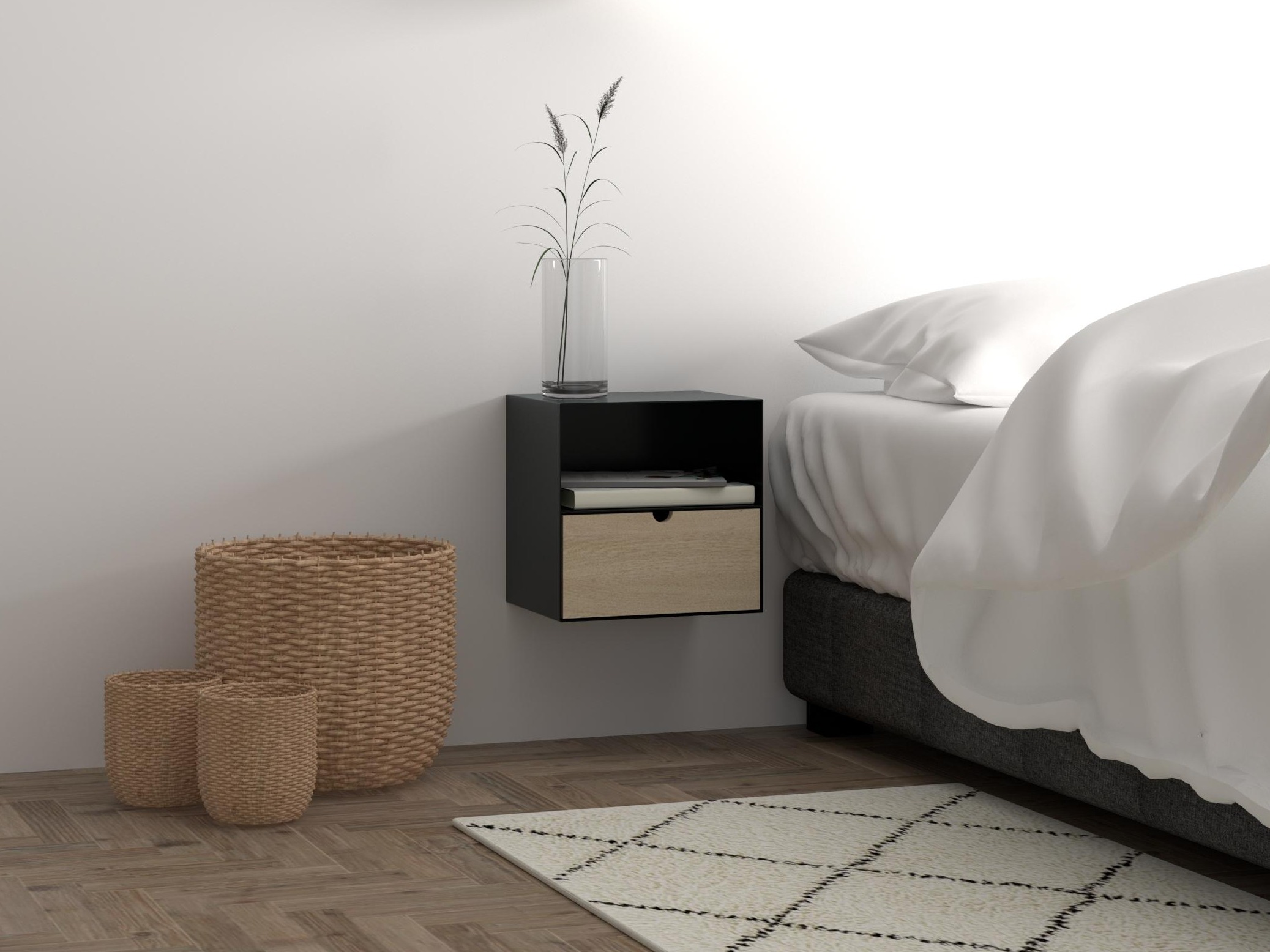 Noćni ormarić Norsica 375 (Crna + Svijetlo drvo)