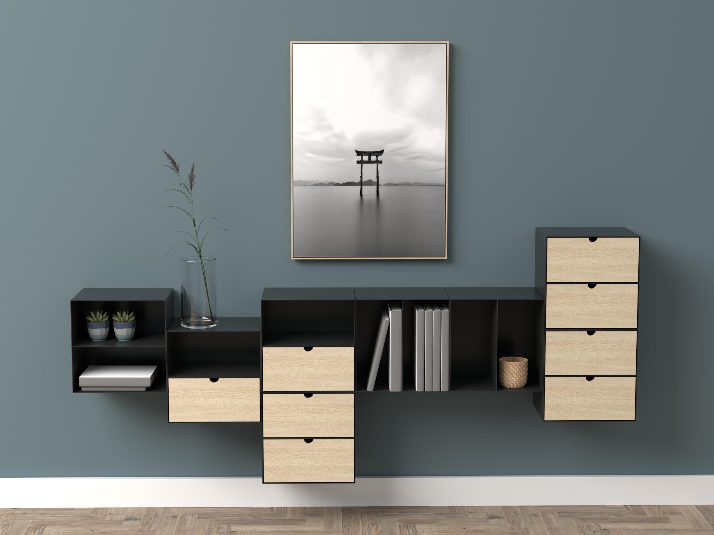 Noćni ormarić Norsica 375 (Crna + Svijetlo drvo)