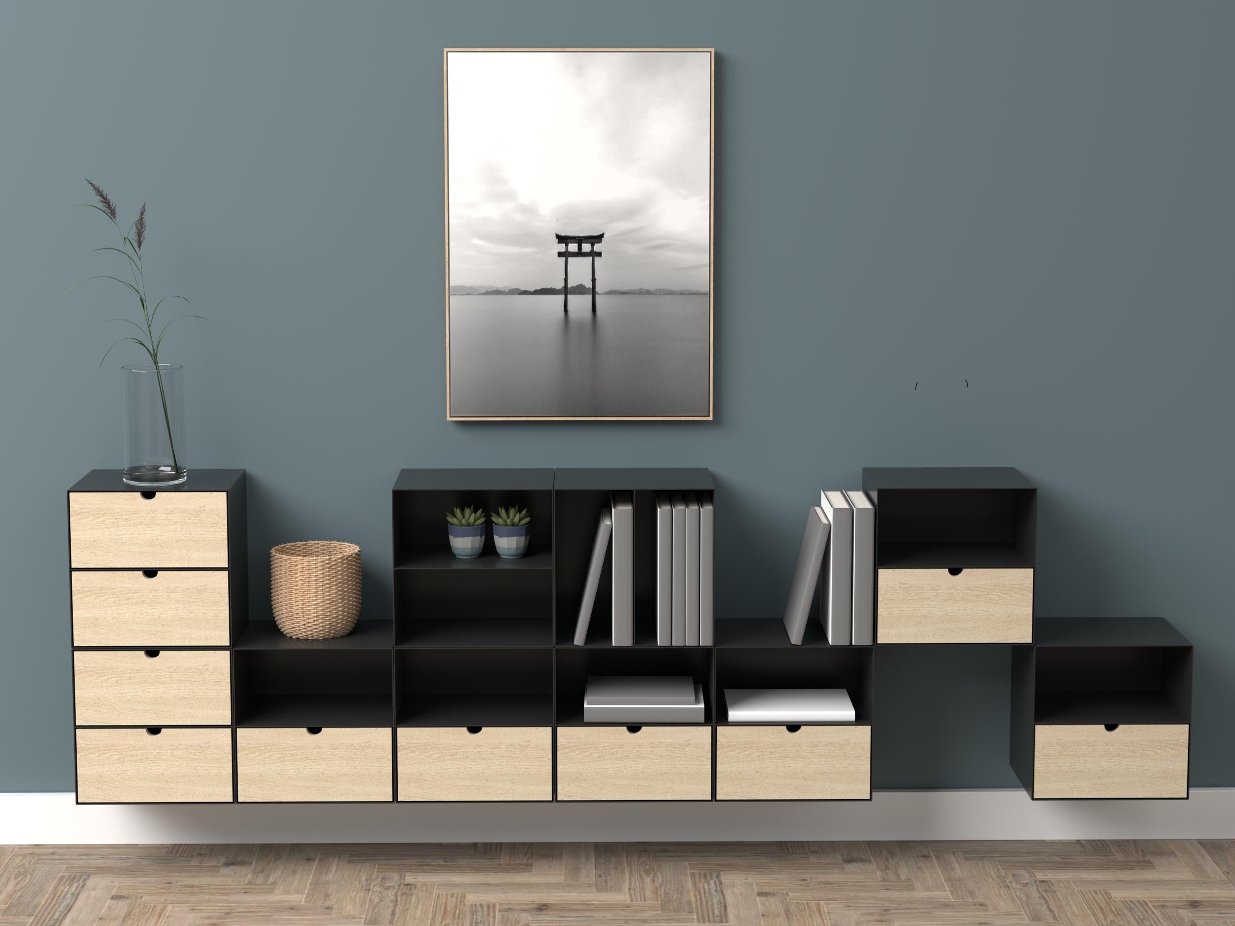 Noćni ormarić Norsica 375 (Crna + Svijetlo drvo)