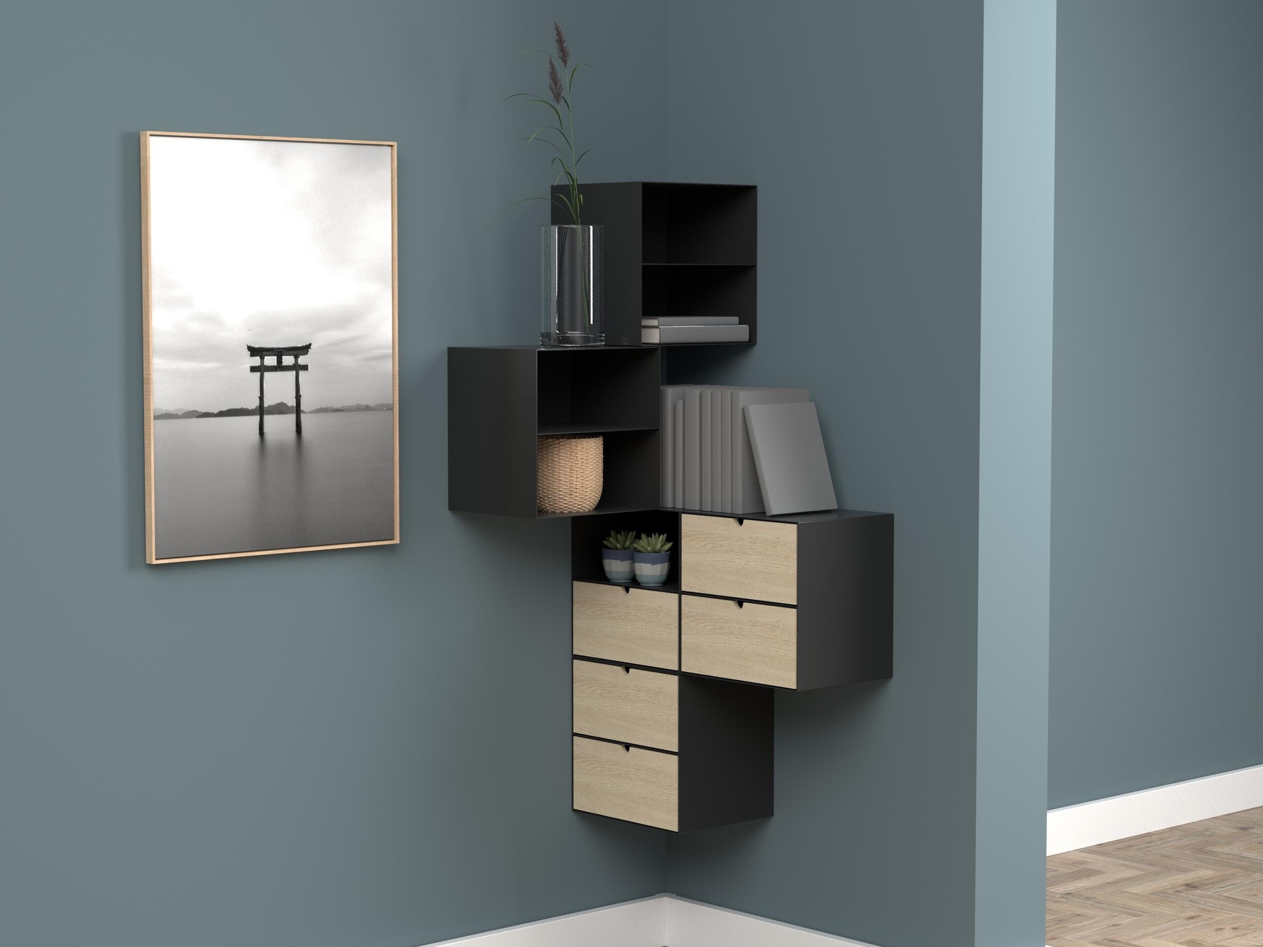 Noćni ormarić Norsica 375 (Crna + Svijetlo drvo)