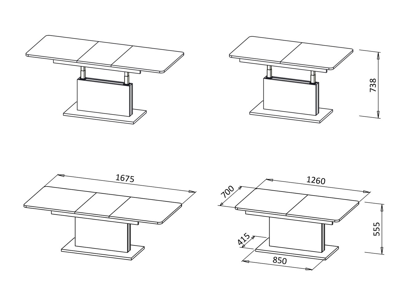 Transformirajući stolić za kavu Houston 1253 (Hrast Wotan + Crna)