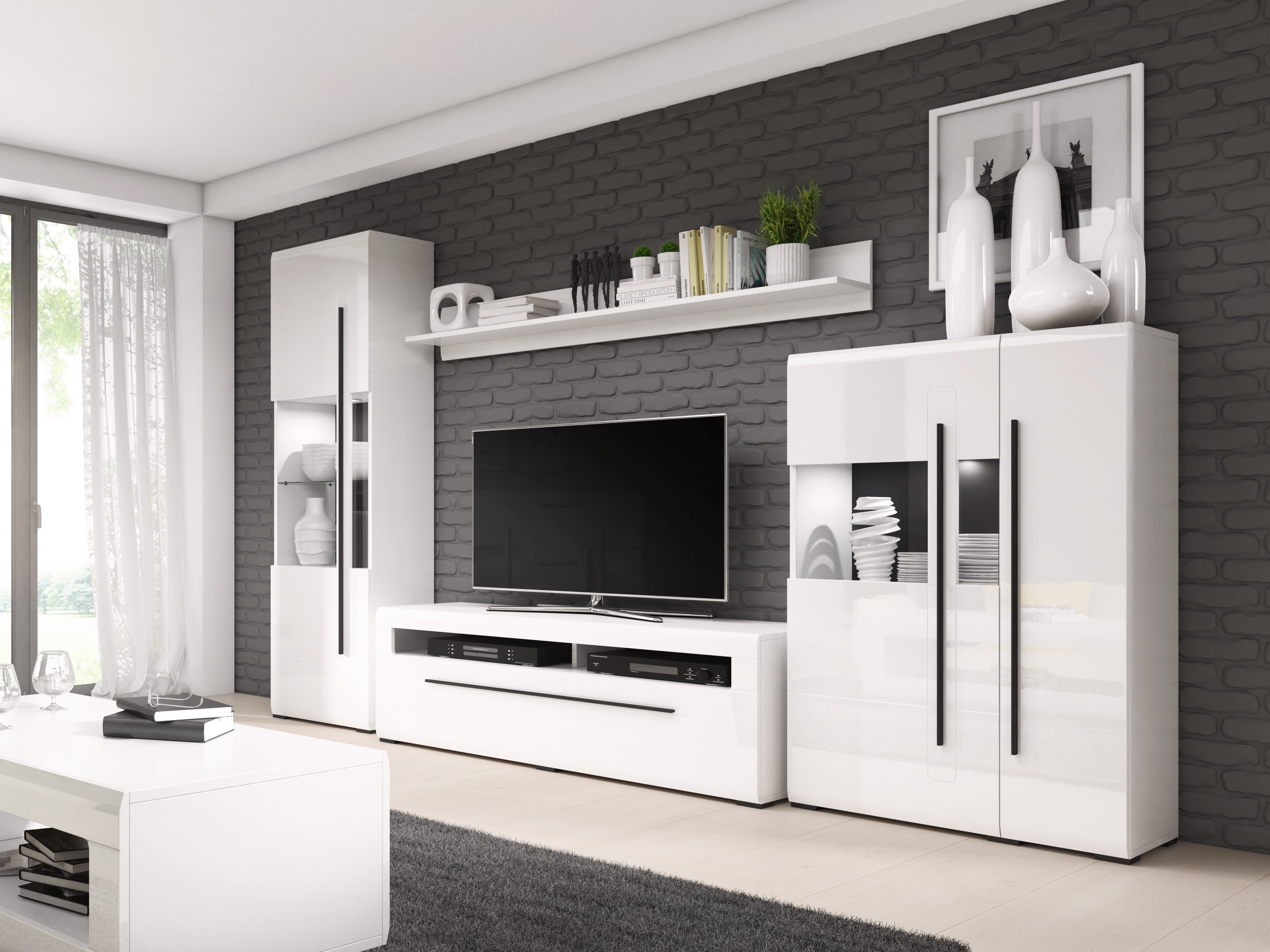 Zidna polica Ophsalu 101 (Bijela + Sjajno bijela)