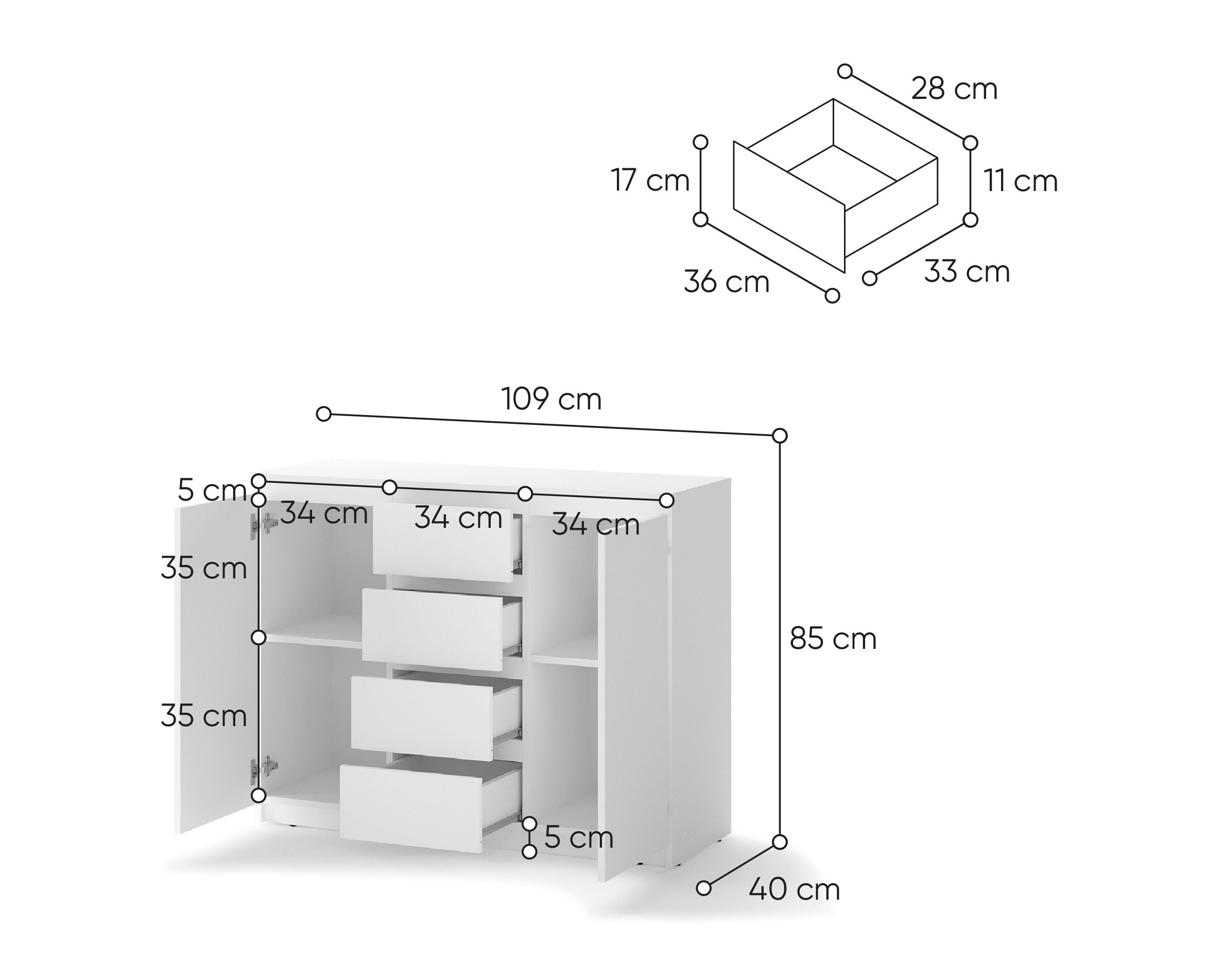 Komoda Cirdelu 105 (Bijela)