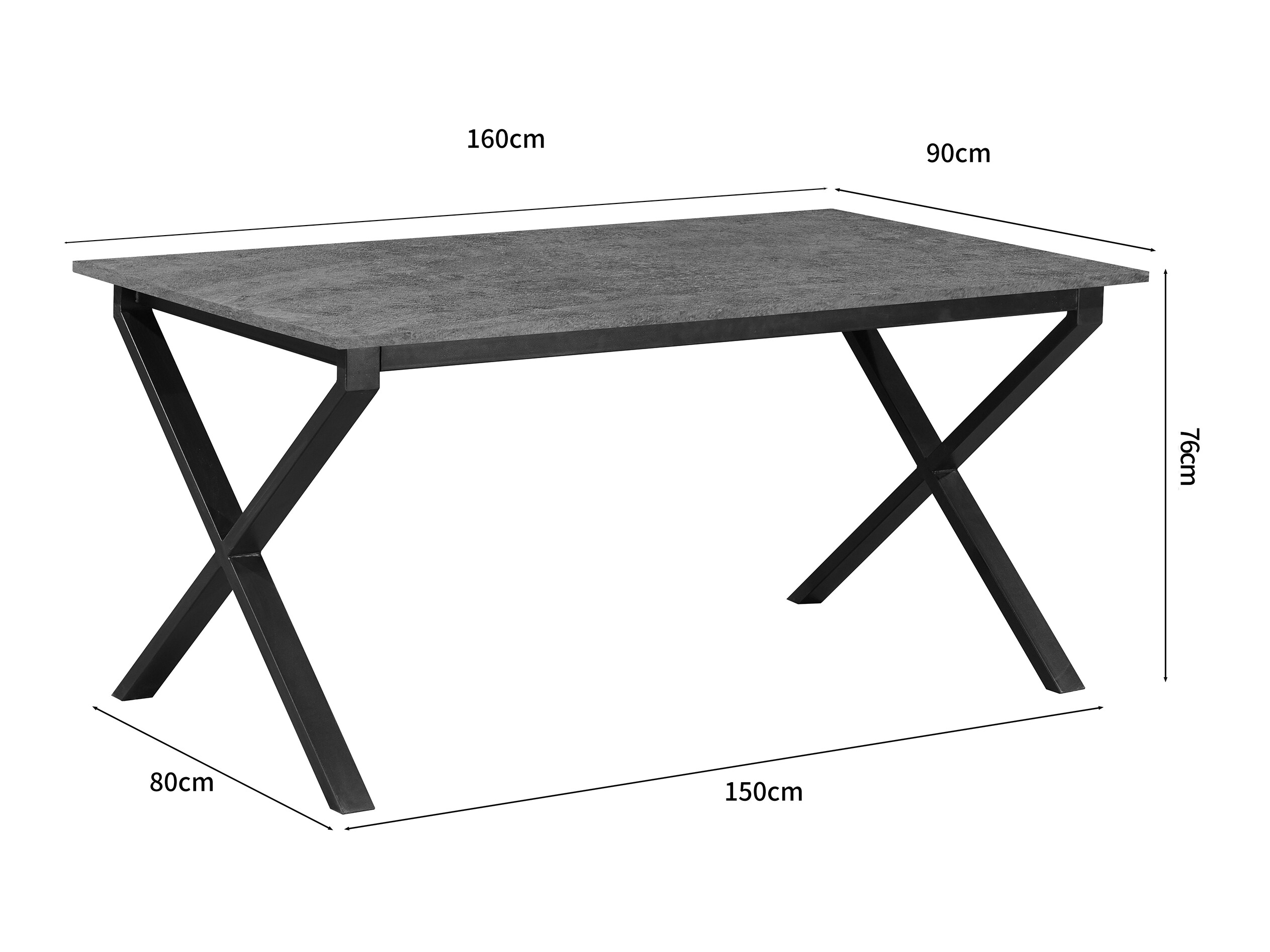 Stol Denton 1555 (Crna + Boja betona)