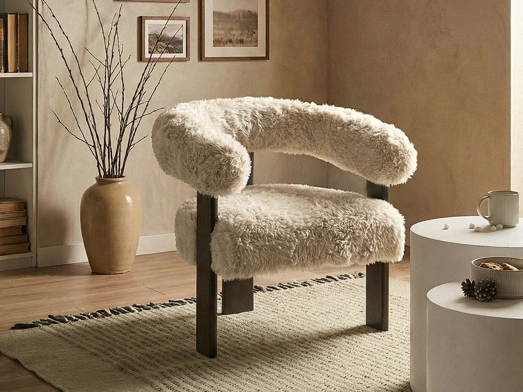 Fotelja Berwyn 3264 (Bijela + Tamno smeđa)