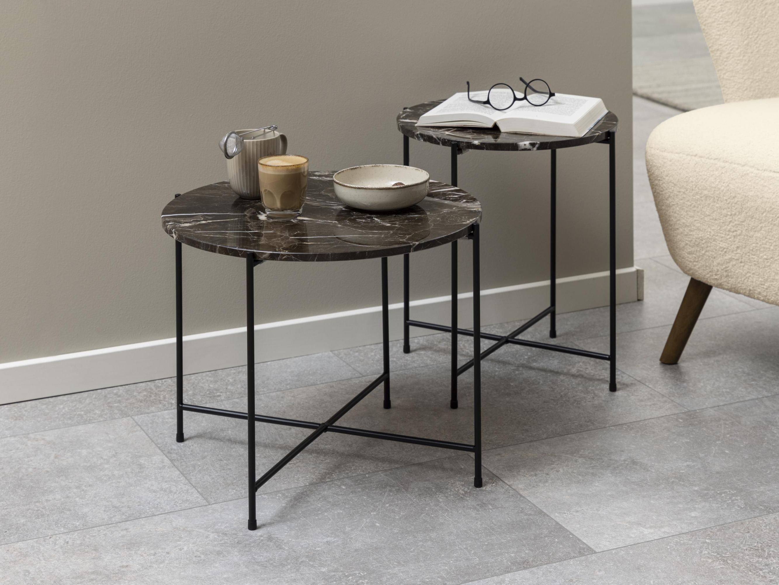 Pomoćni stolić Norsica 609 (Smeđi mramor + Crna)