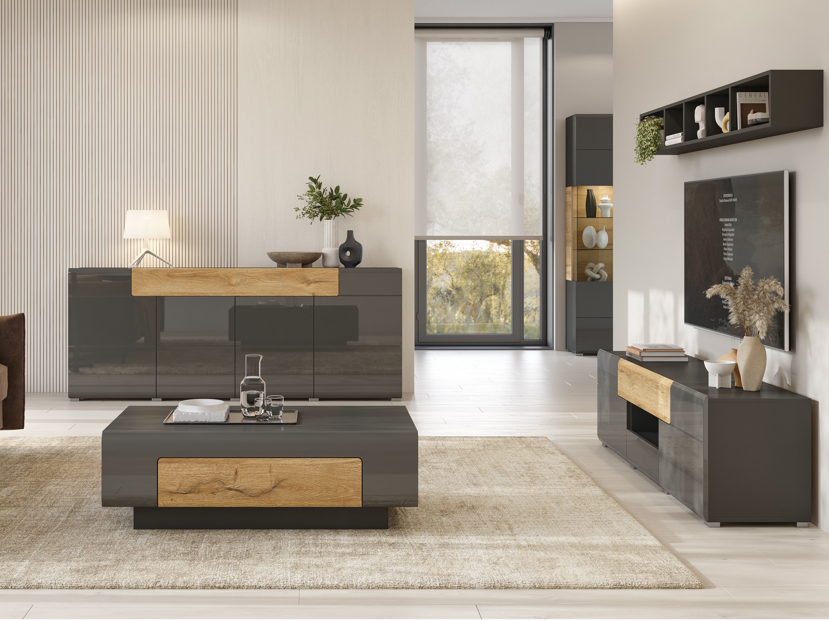 TV stol Torsone 101 (Antracit + Gloss antracit + Hrast Grandson)