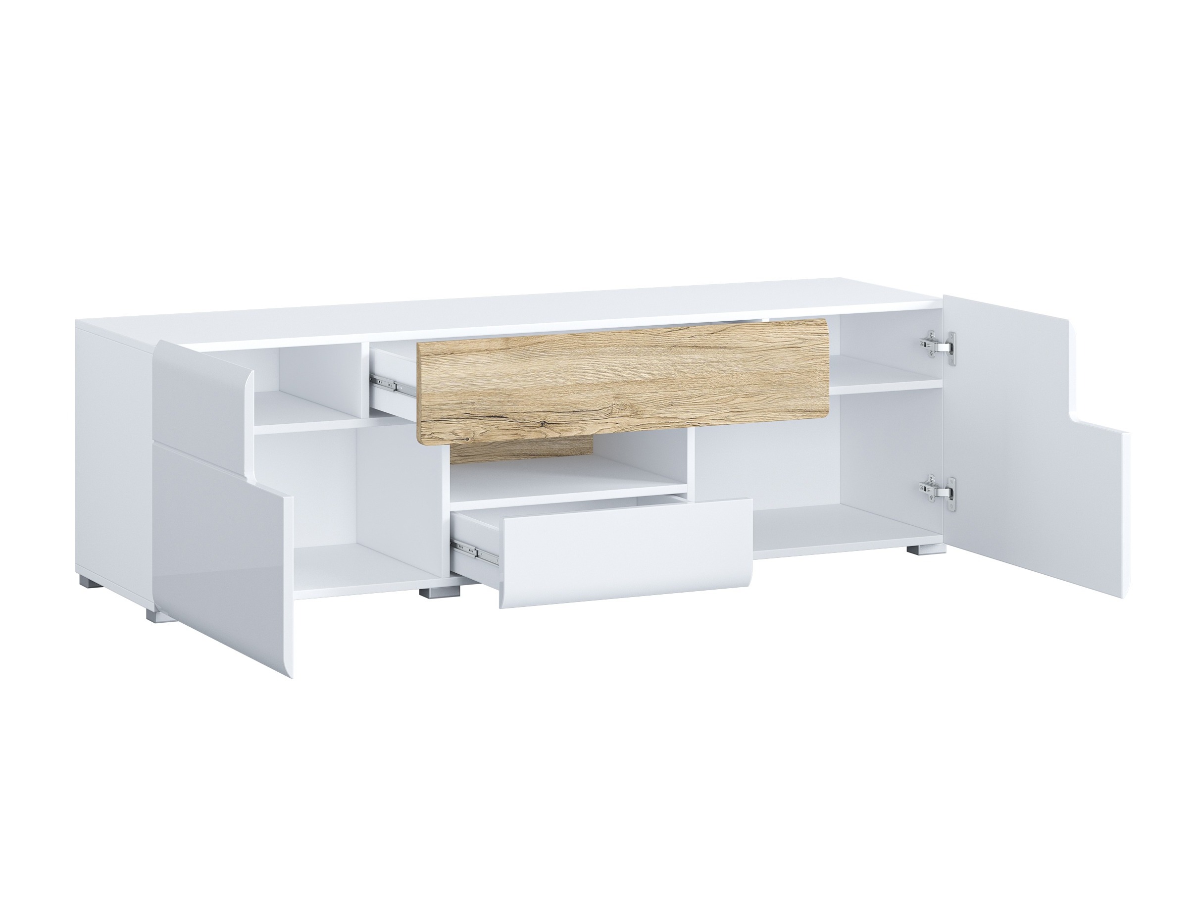 TV stol Torsone 101 (Bijela + Sjajno bijela + Hrast San Remo)