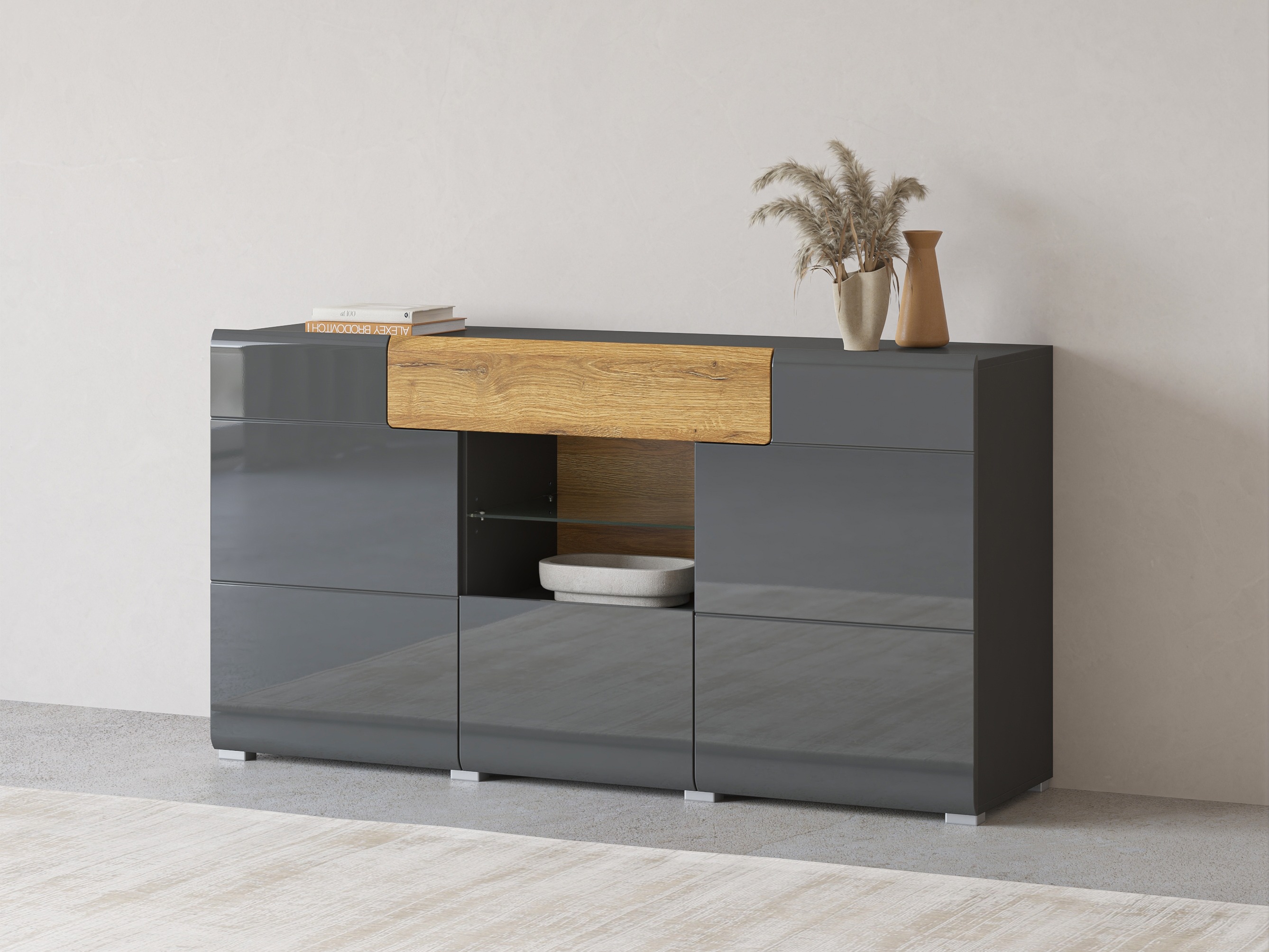 Komoda Torsone 108 (Antracit + Gloss antracit + Hrast Grandson)