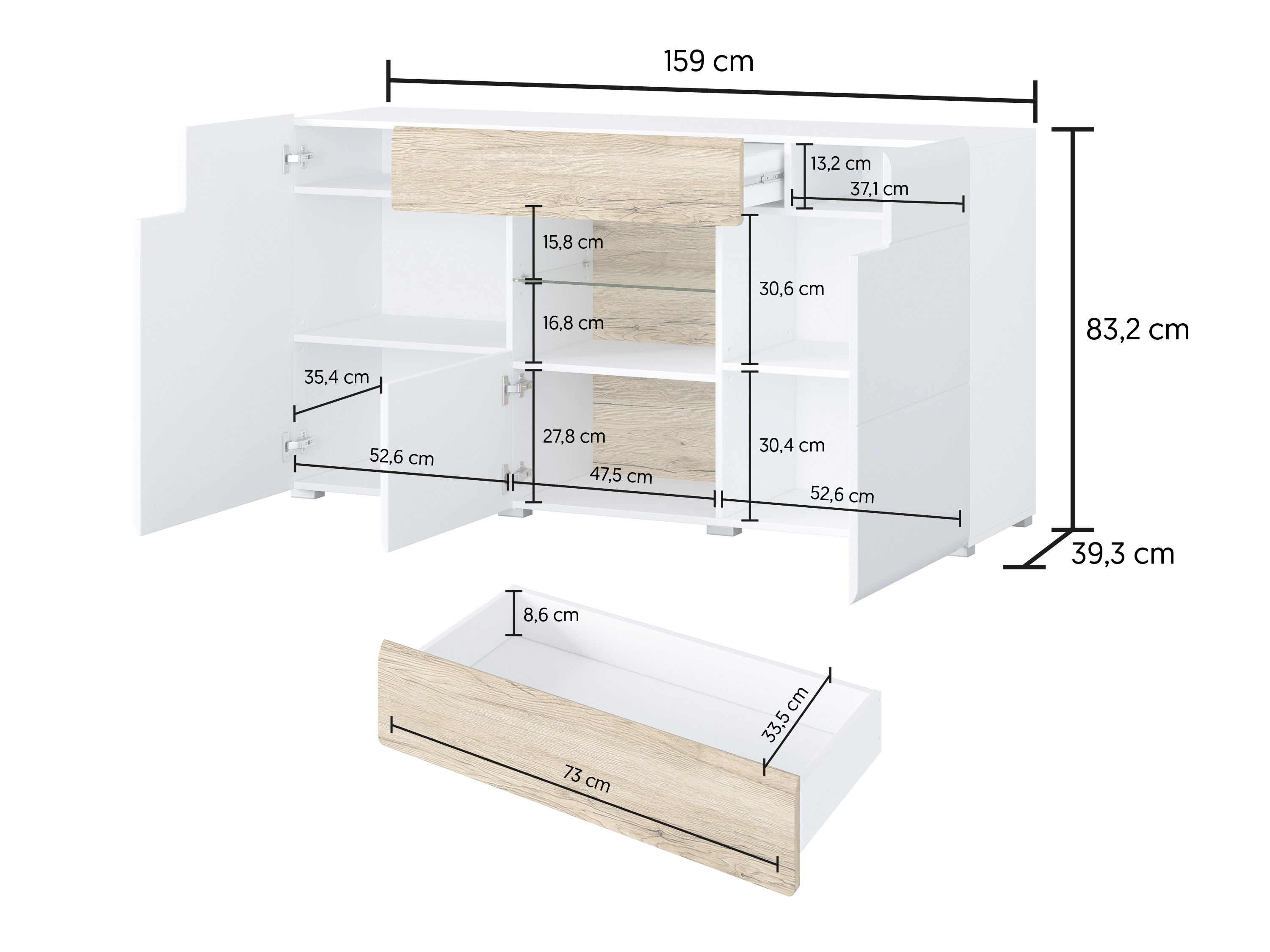 Komoda Torsone 108 (Antracit + Gloss antracit + Hrast Grandson)