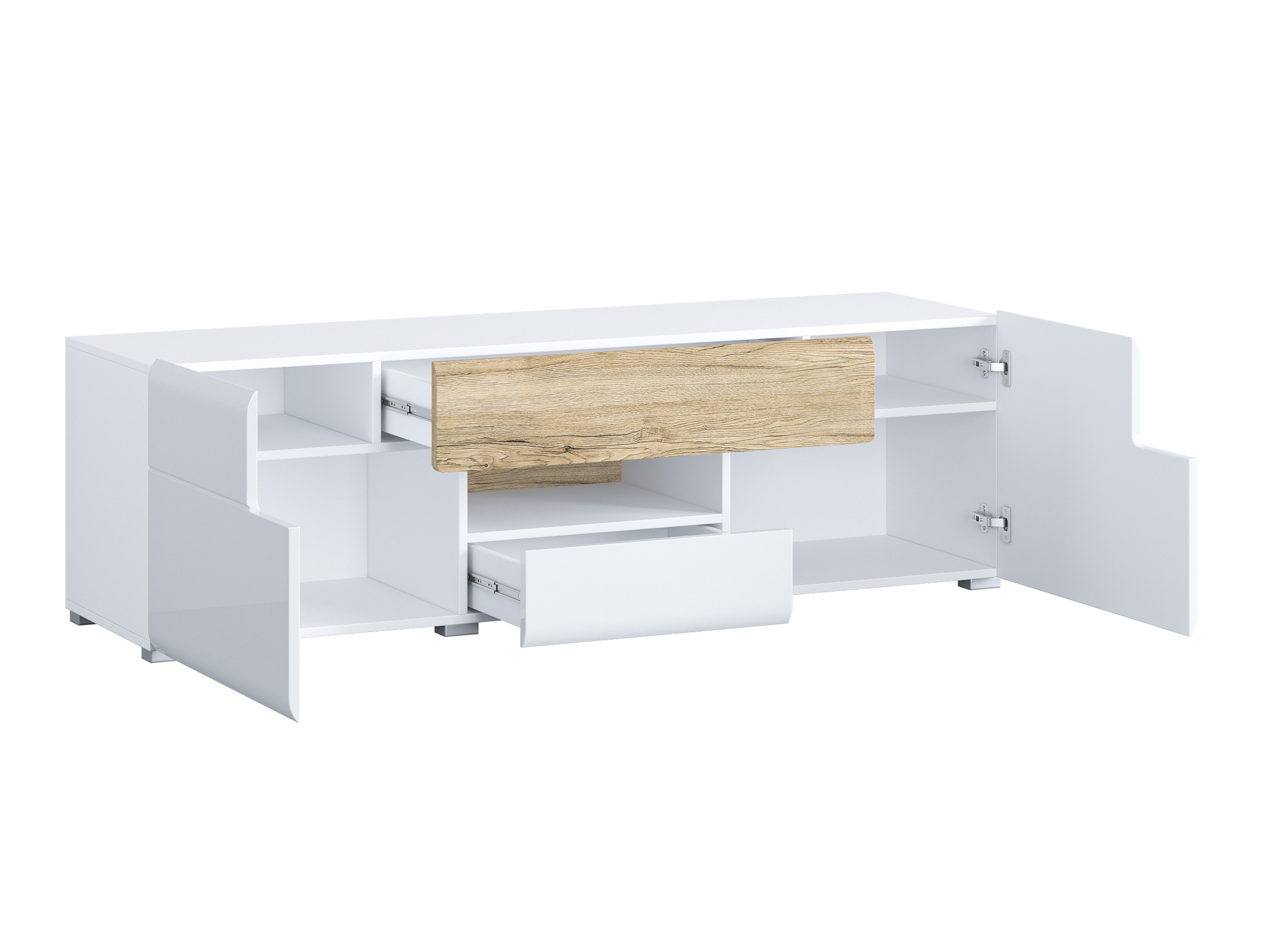 Set za dnevni boravak Torsone 104 (Bijela + Sjajno bijela + Hrast San Remo)