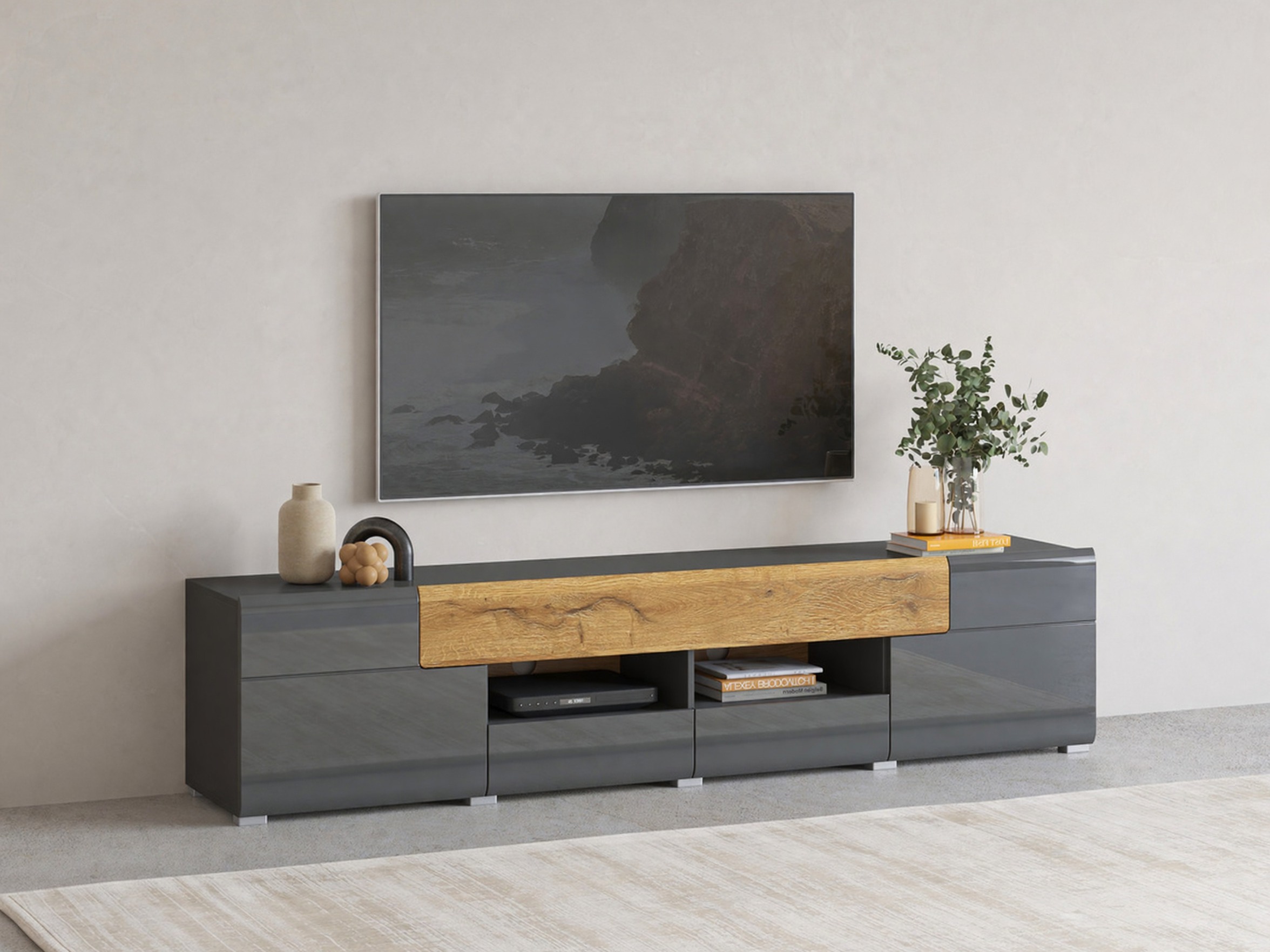 TV stol Torsone 113 (Antracit + Gloss antracit + Hrast Grandson)
