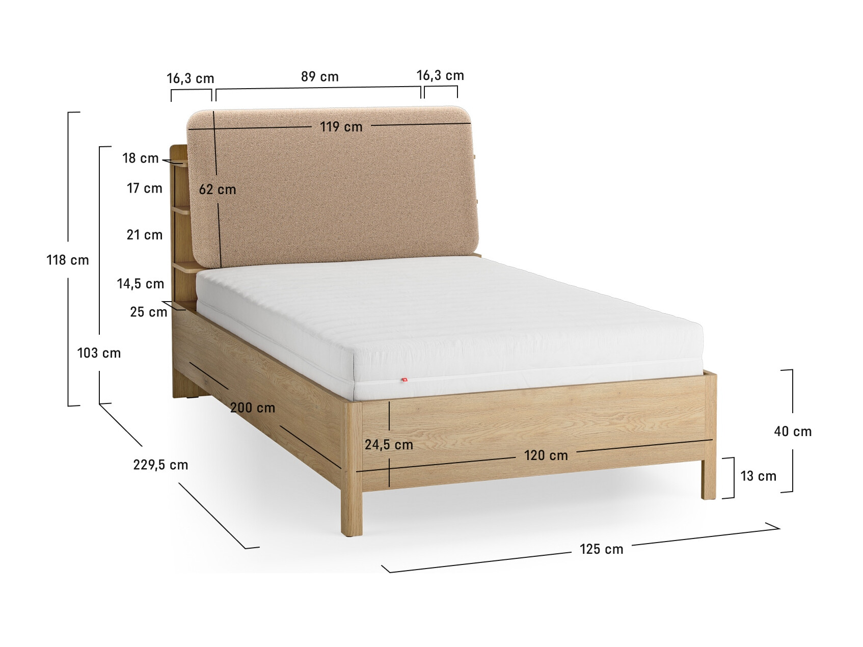 Krevet Ruvcamu 108 (Hrast + Ekru bijela)