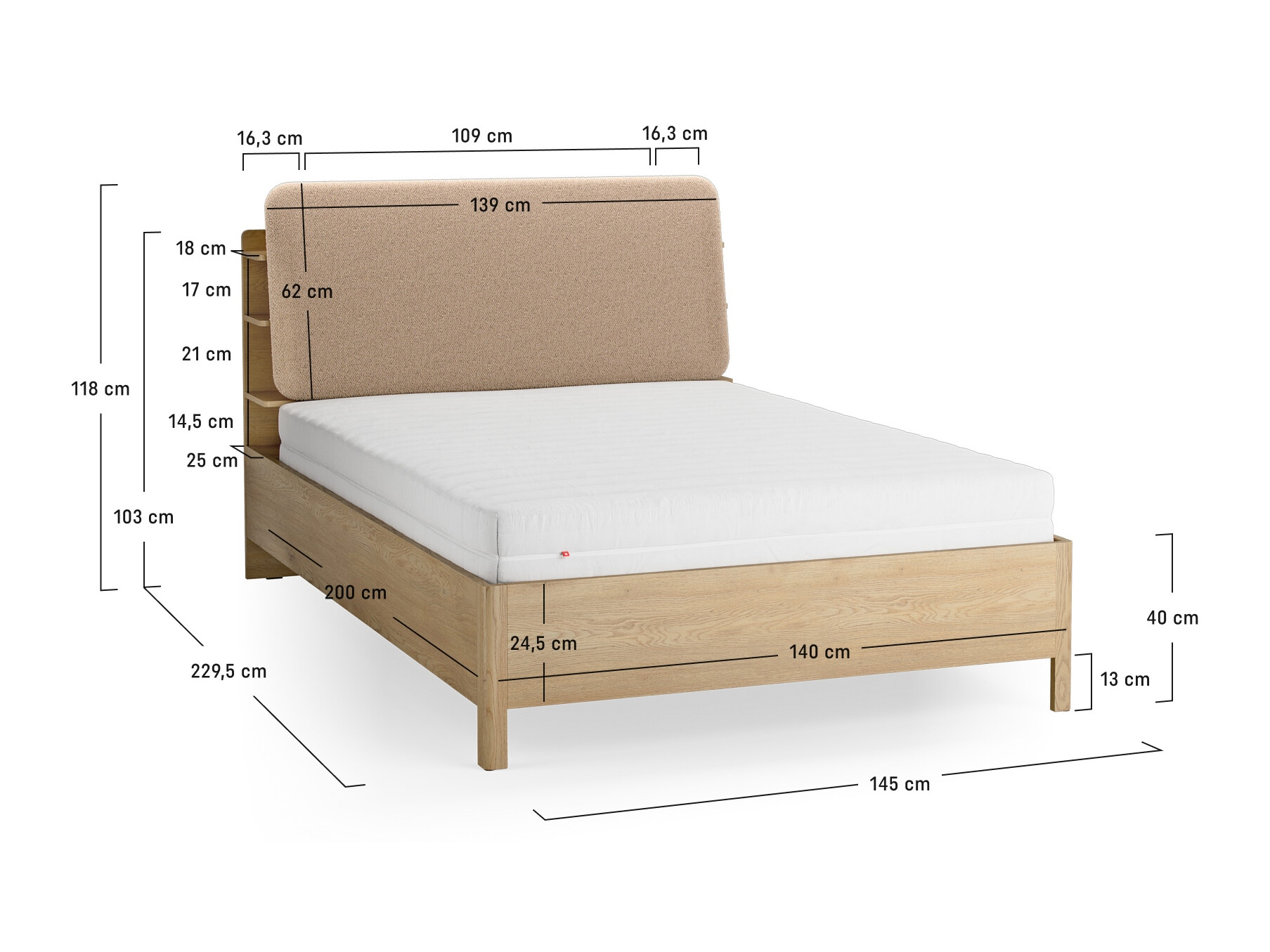 Krevet Ruvcamu 108 (Hrast + Ekru bijela)