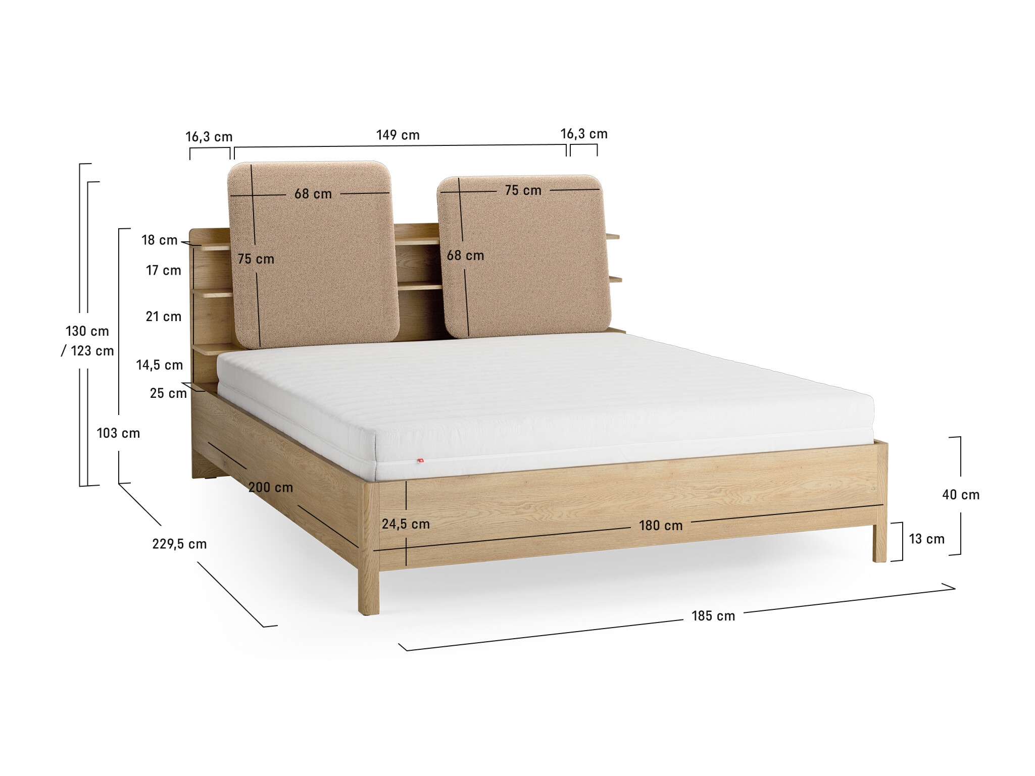 Krevet Ruvcamu 109 (Hrast + Ekru bijela)