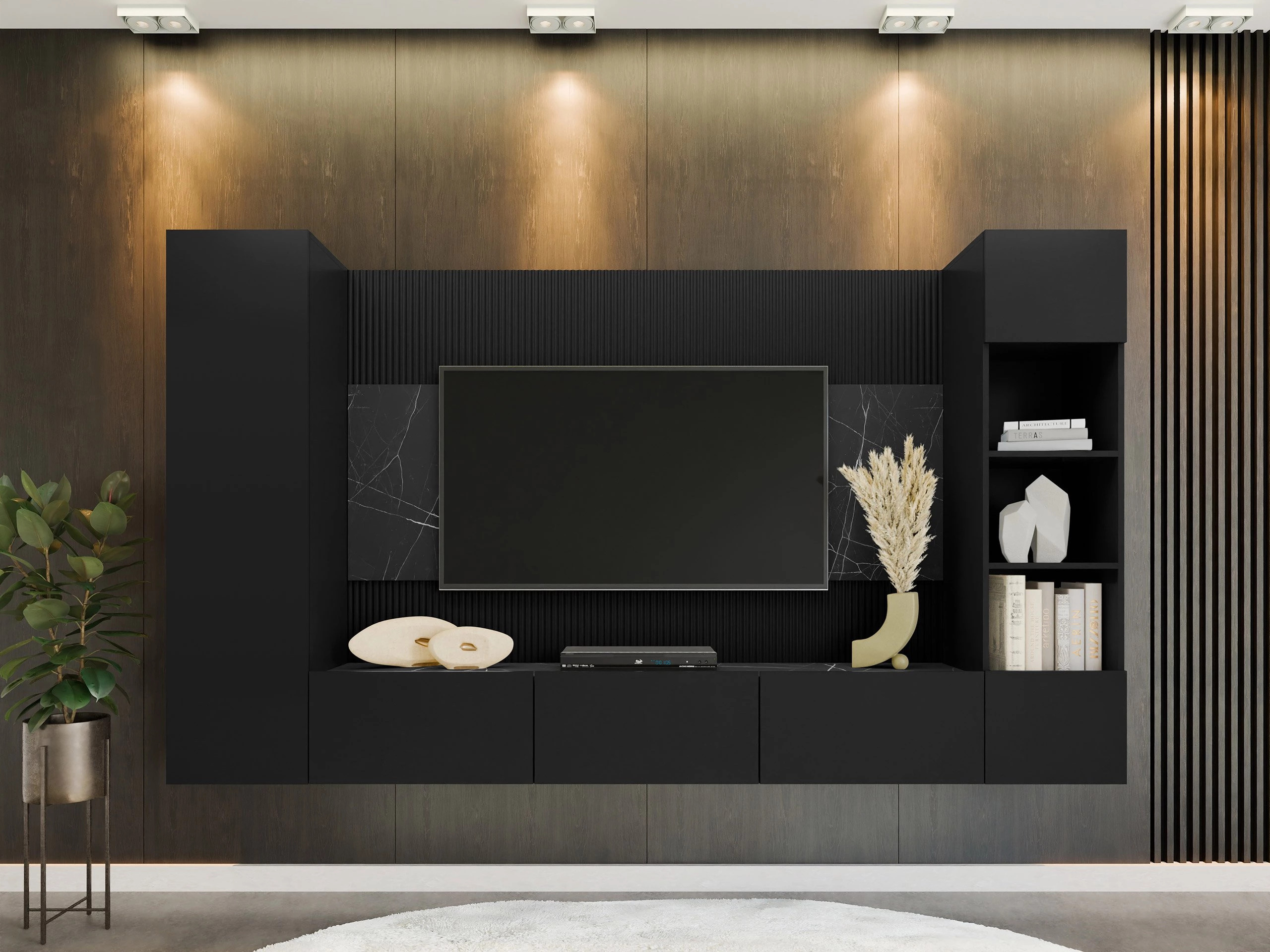Set za dnevni boravak Comfivo Salix IV (Crna + Crni mramor)
