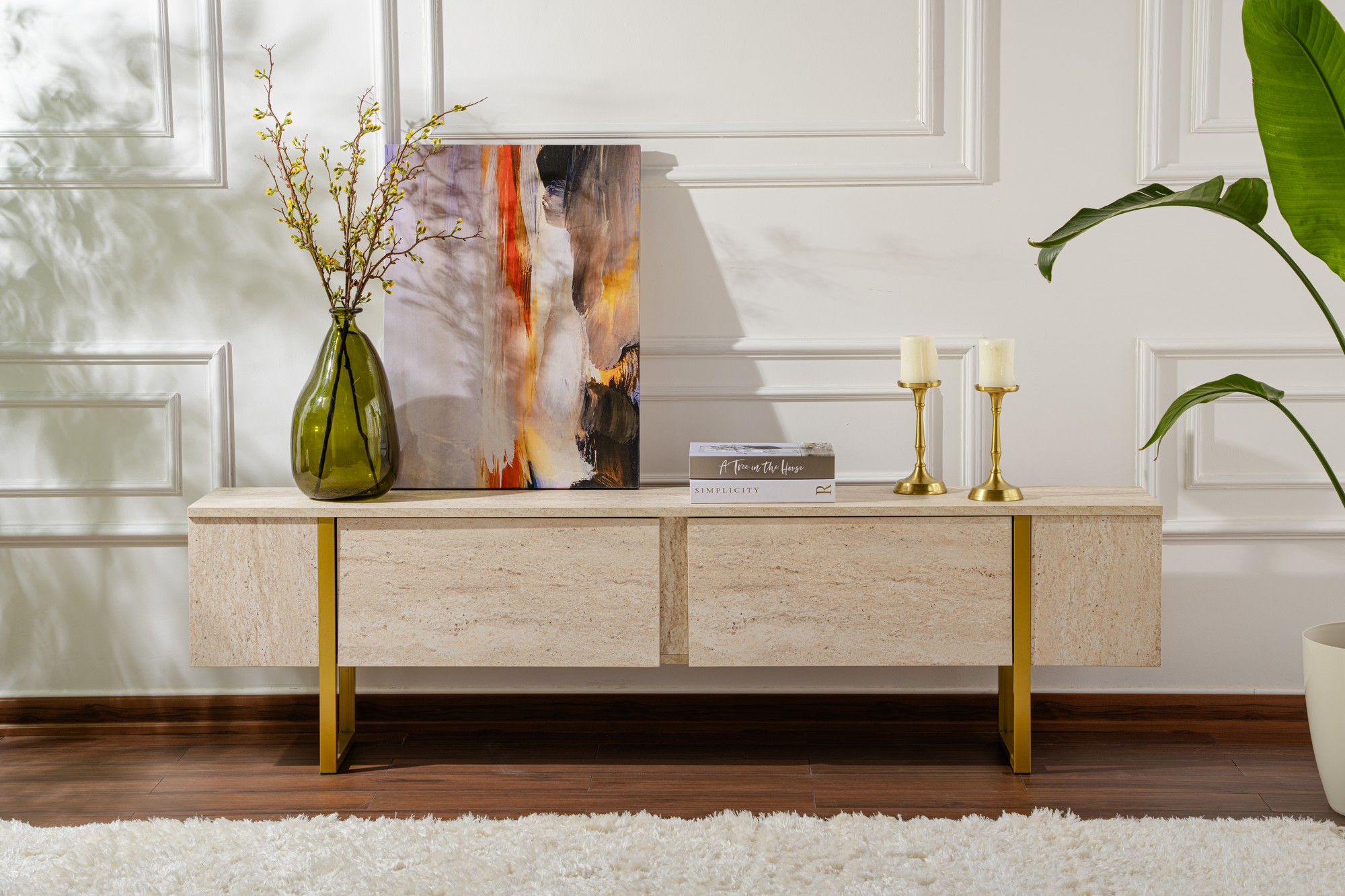 TV stol Novato 105 (Svijetla Travertine + Zlatna)