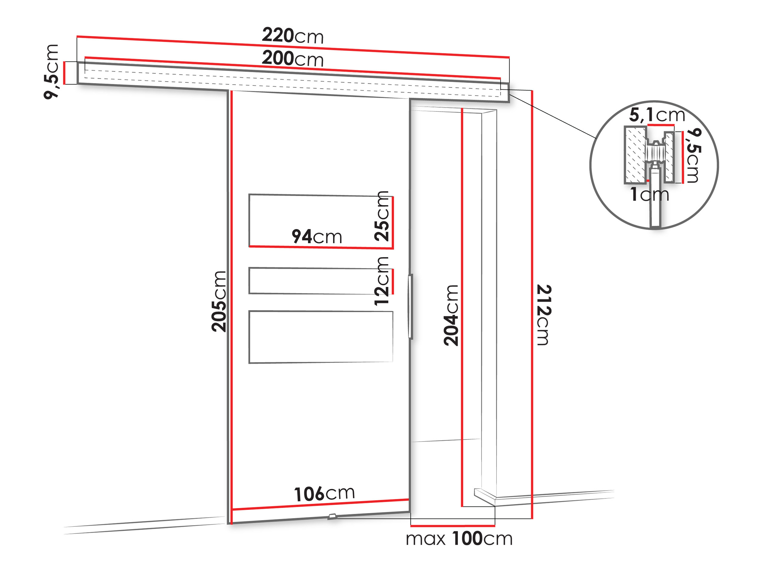 Klizna vrata Dover 140 (Sonoma hrast + Crna)