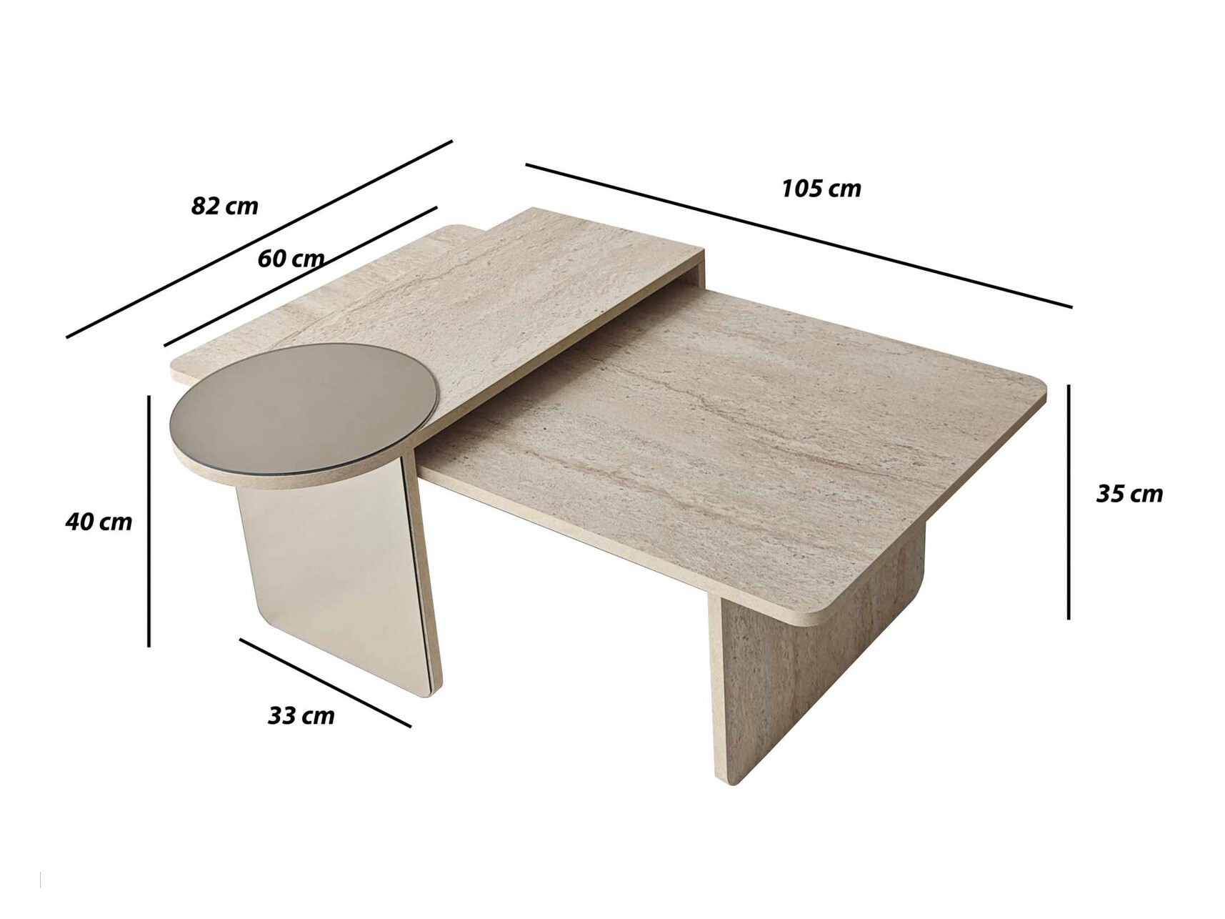 Set stolića za kavu Kailua 2822 (Svijetli travertin)