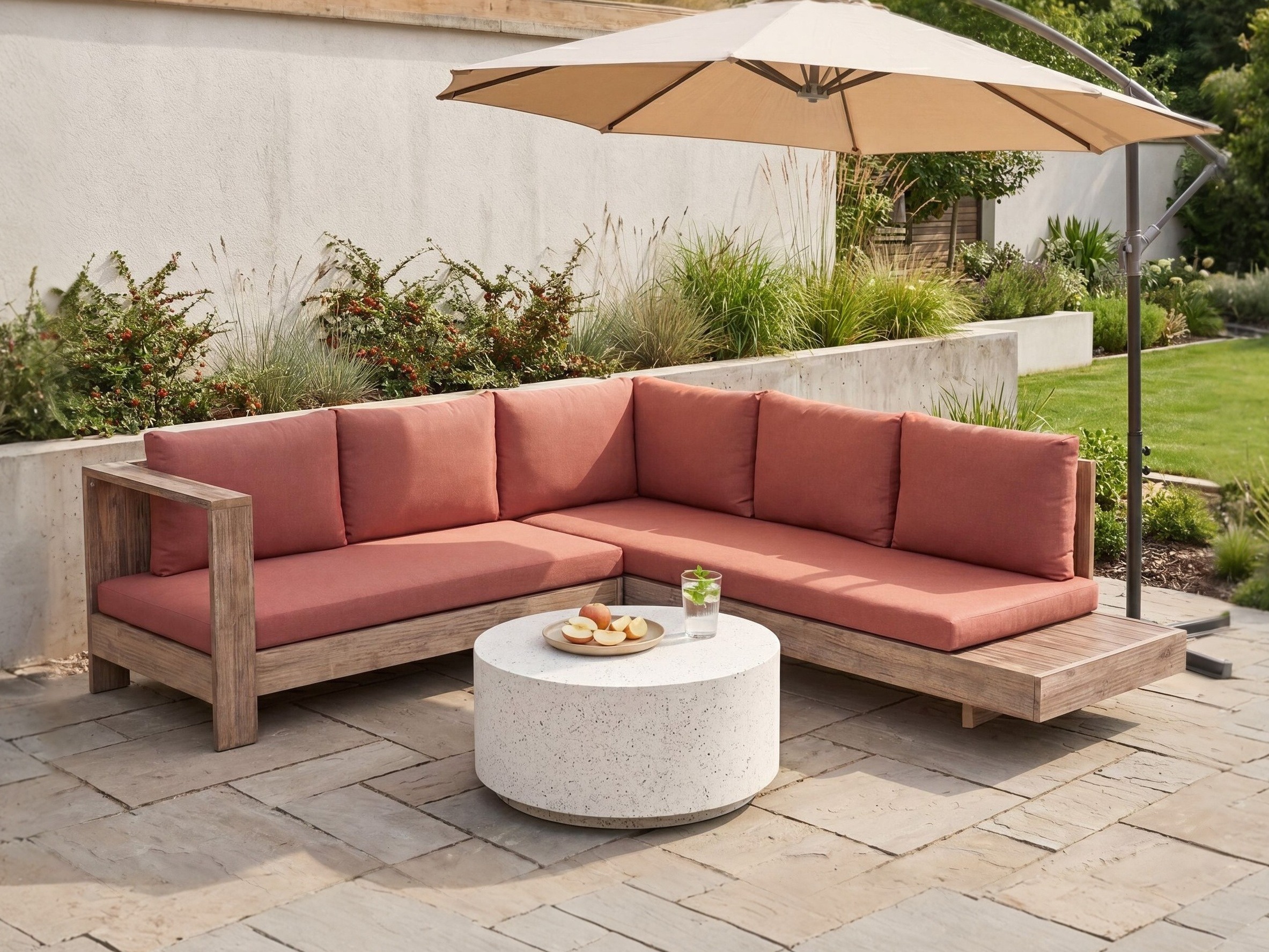 Vrtna sofa Berwyn 2548 (Crvena + Bagrem)