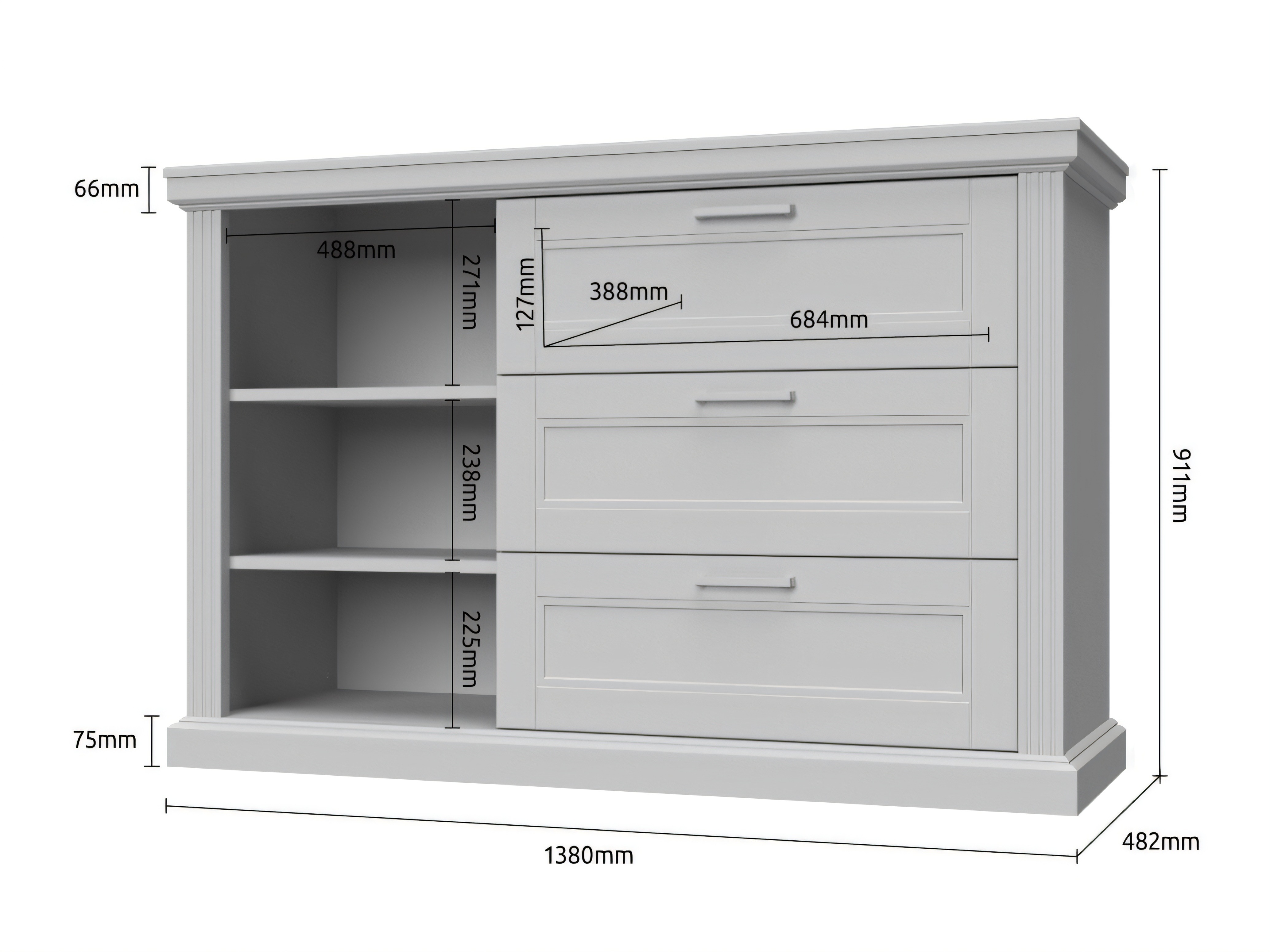 Komoda Solevu 120 (Bijela + Svijetli orah)