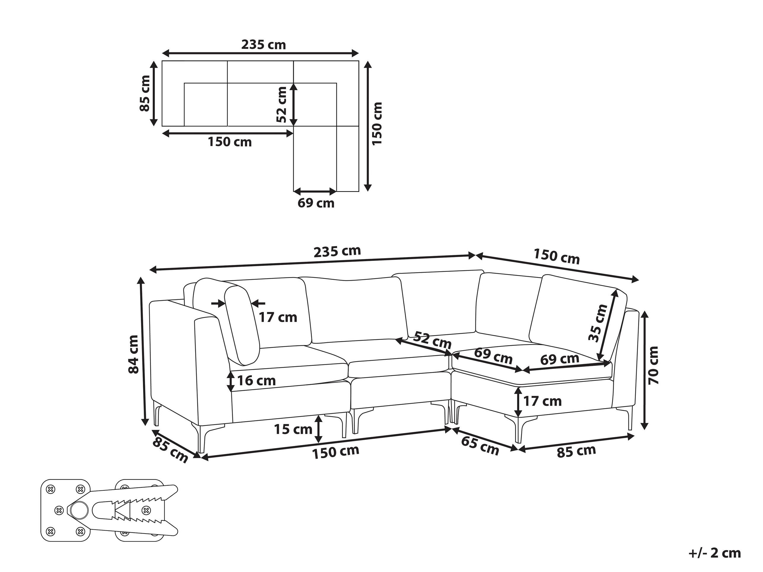 Modularna kutna garnitura Dorleve 100 (Plava)