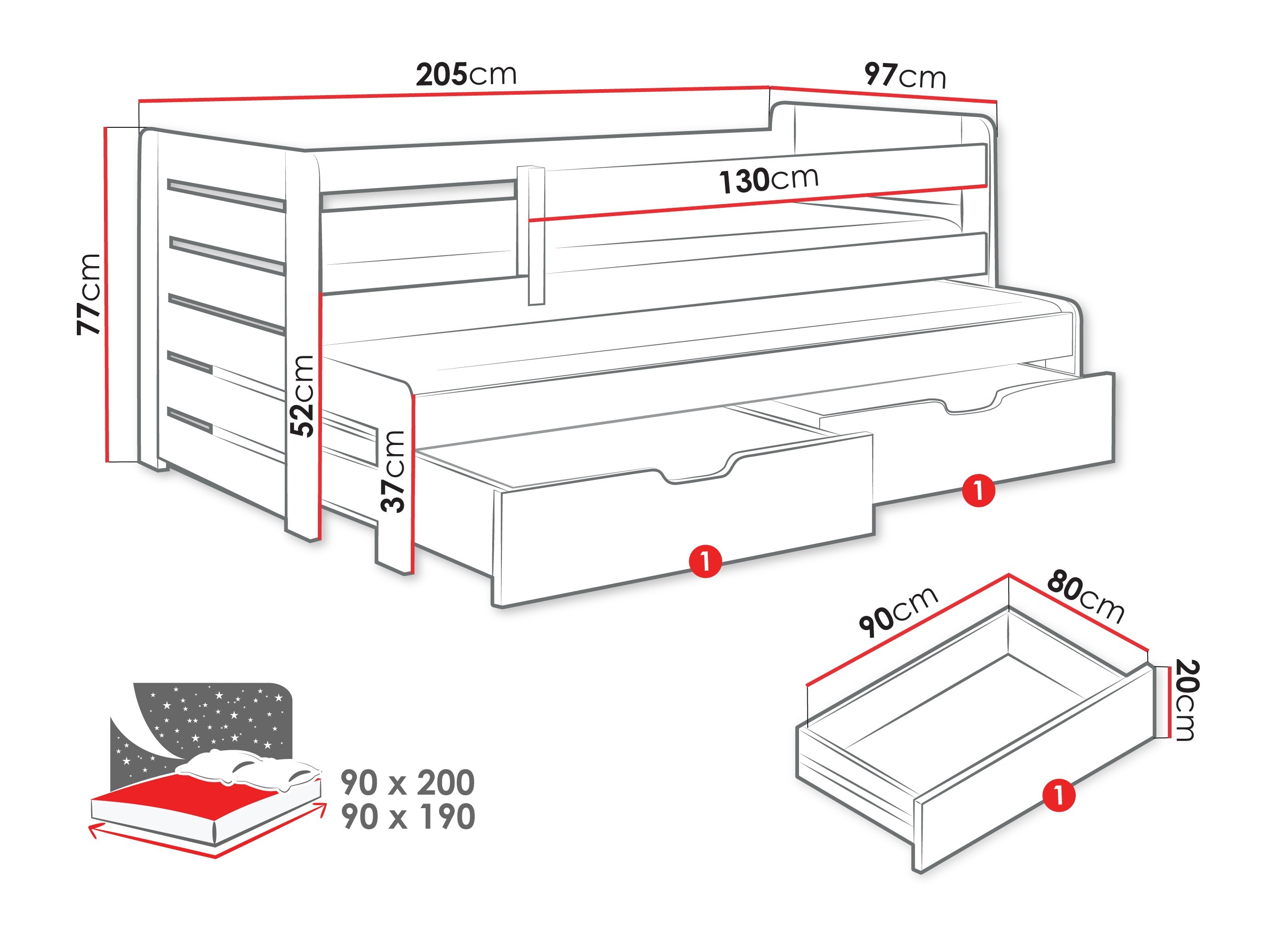 Krevet Henderson 127 (Siva + Grafit)