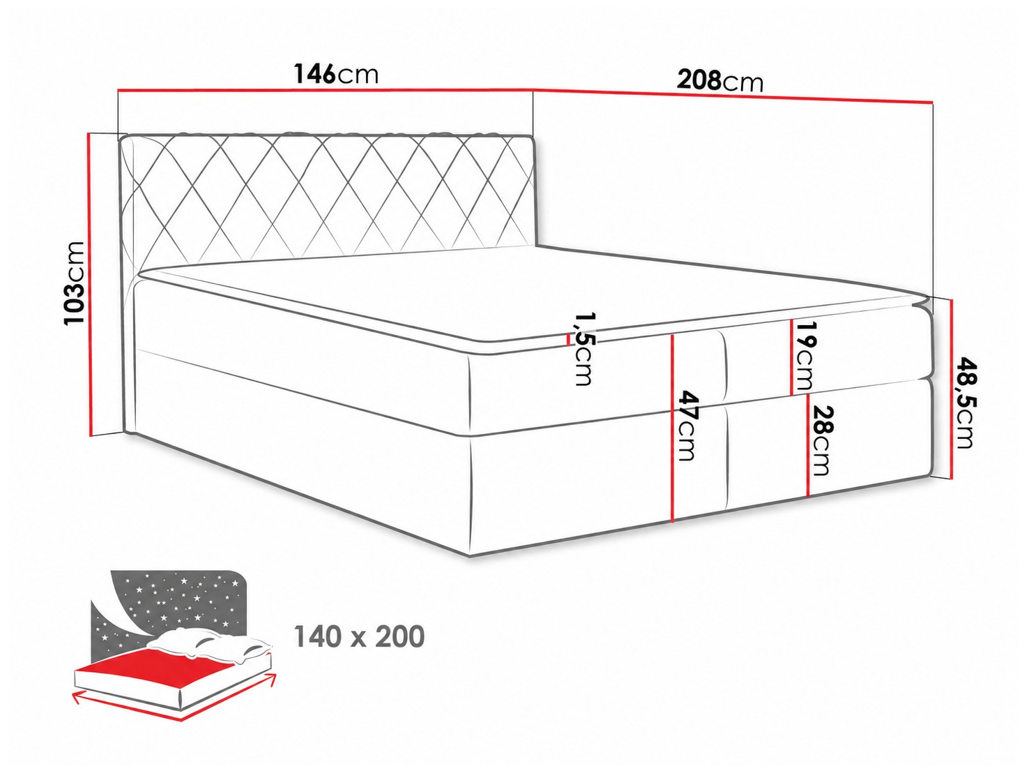 Boxspring krevet Genus (Velluto 10)