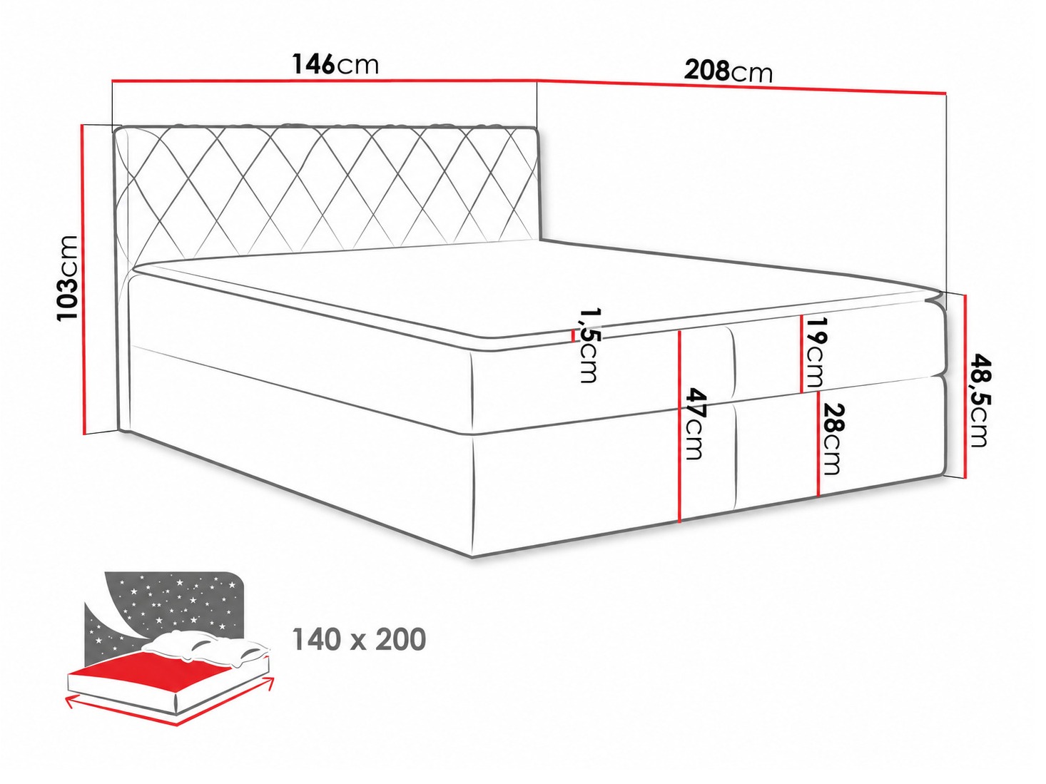 Boxspring krevet Genus (Velluto 7)